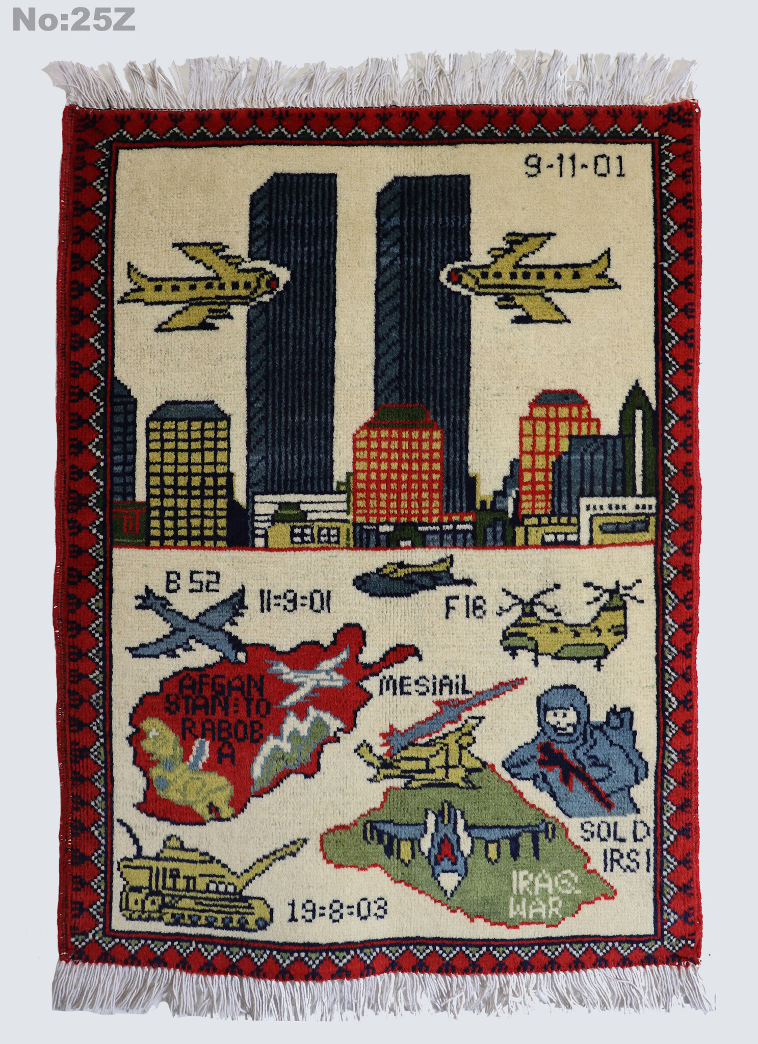 80x60 cm Afghanistan U.S.A 11 september 2001 Newyork world trade center afghan Kriegteppich  Nr.25 - Z