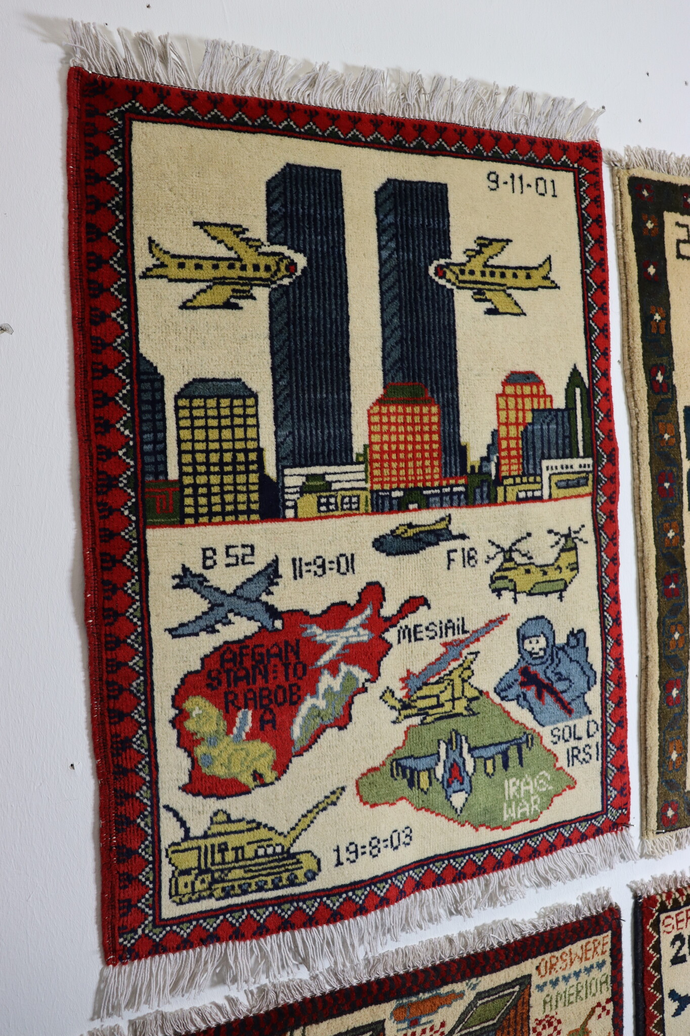 80x60 cm Afghanistan U.S.A 11 september 2001 Newyork world trade center afghan Kriegteppich  Nr.25 - Z