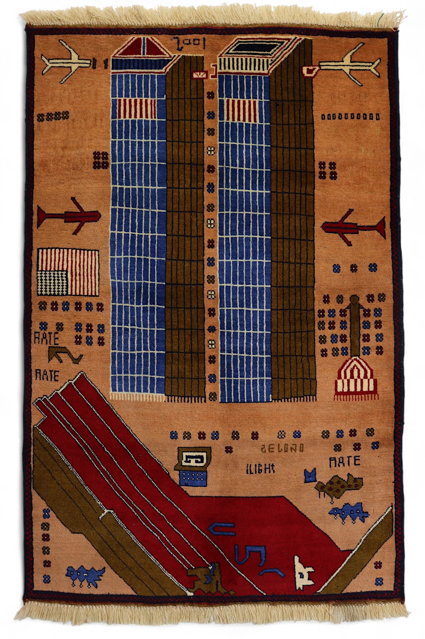 80x60 cm Afghanistan U.S.A 11 september 2001 Newyork world trade center afghan Kriegteppich  Nr.25-12159