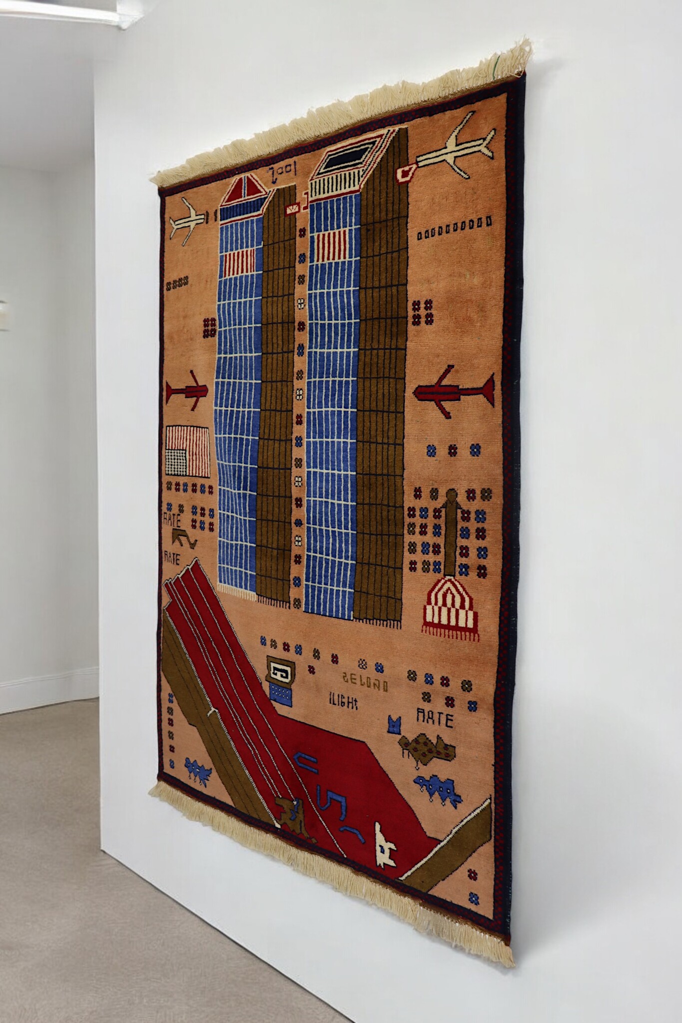 80x60 cm Afghanistan U.S.A 11 september 2001 Newyork world trade center afghan Kriegteppich  Nr.25-12159