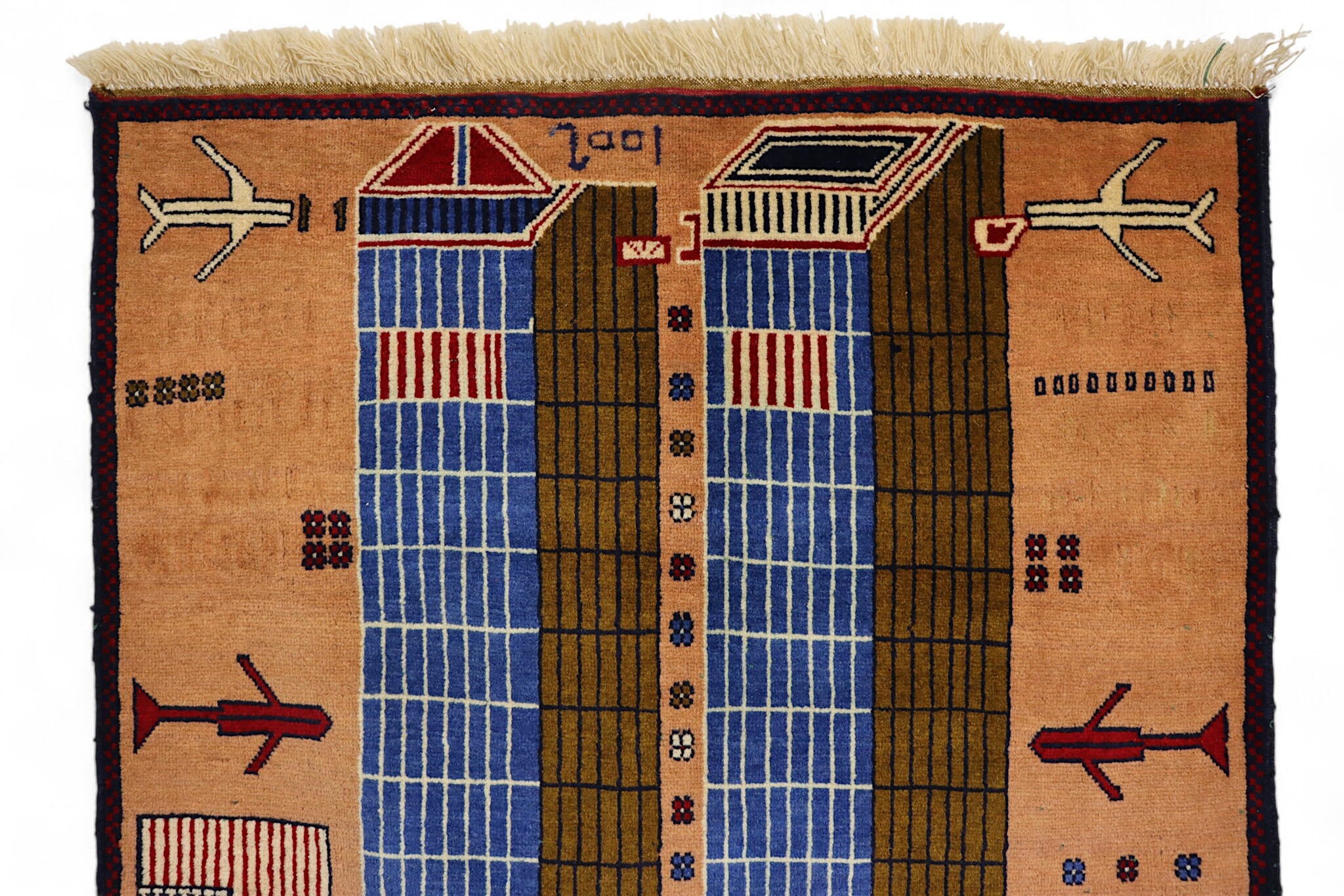 80x60 cm Afghanistan U.S.A 11 september 2001 Newyork world trade center afghan Kriegteppich  Nr.25-12159