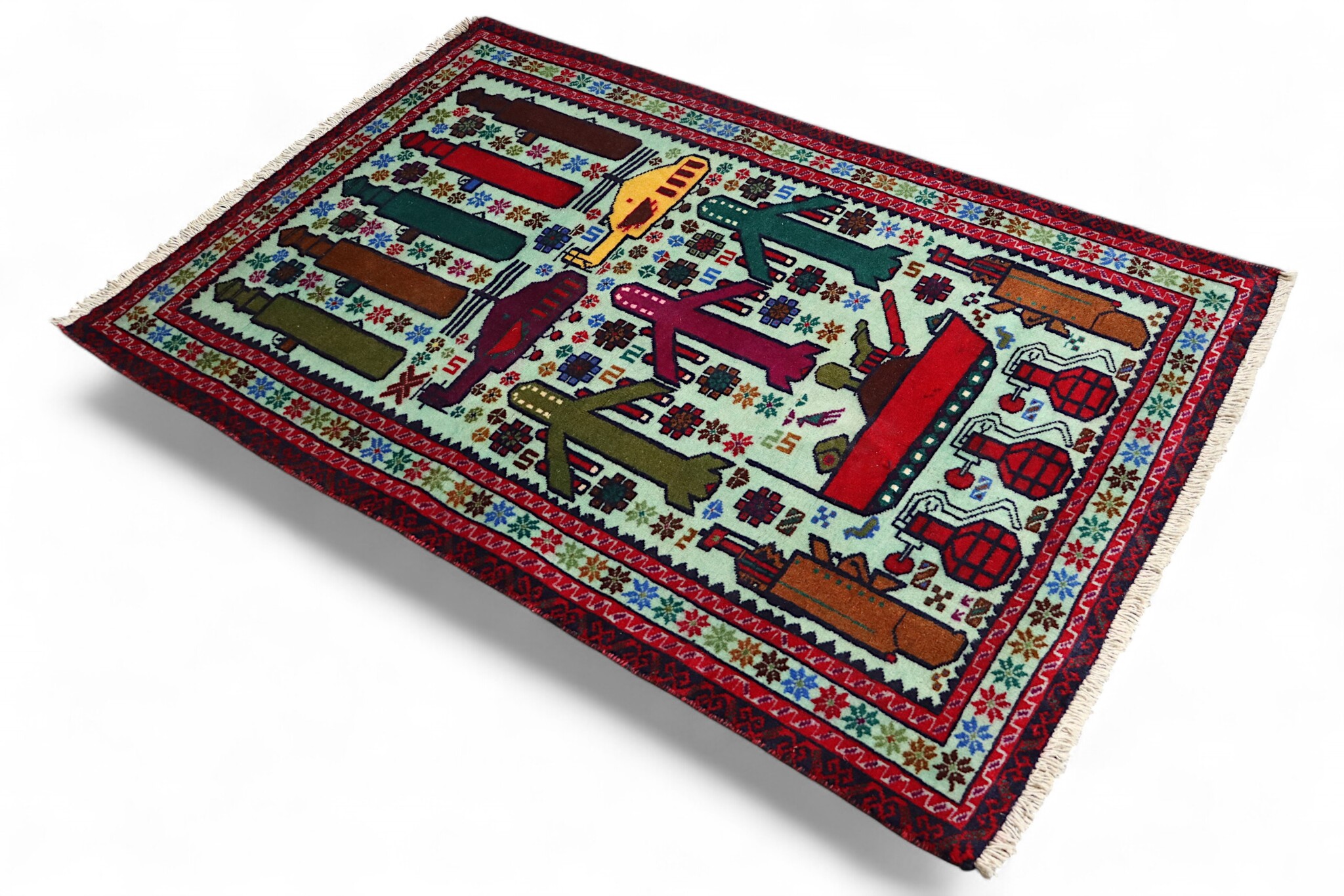 130x85 cm Afghan Warrug Kriegteppich Handgeknüpf Teppich Rug Afghanistan 12257