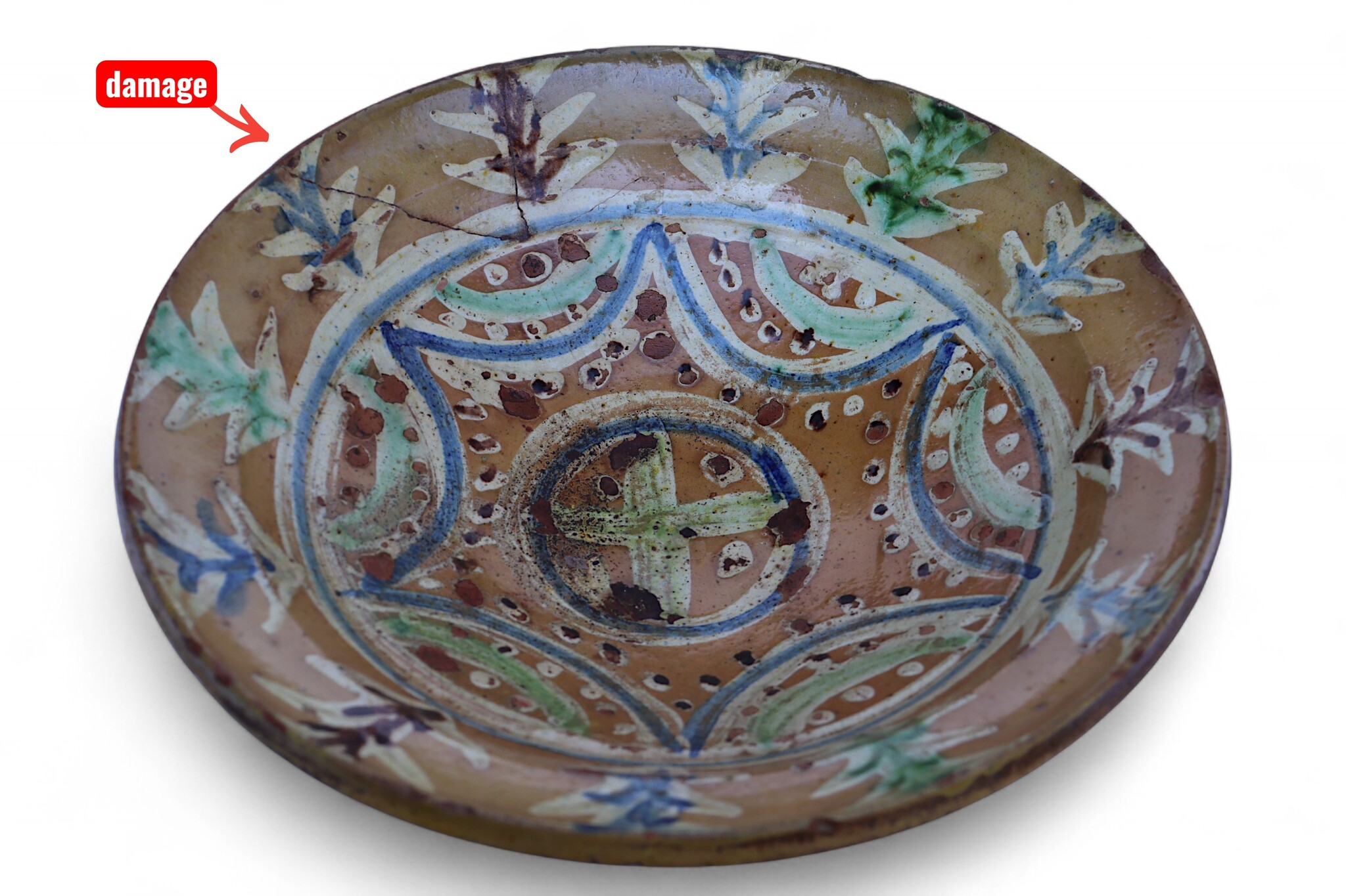 Antique handmade Clay Bowls pottery bowl plate from Swat valley Pakistan south Afghanistan (damage)No:25A- 10