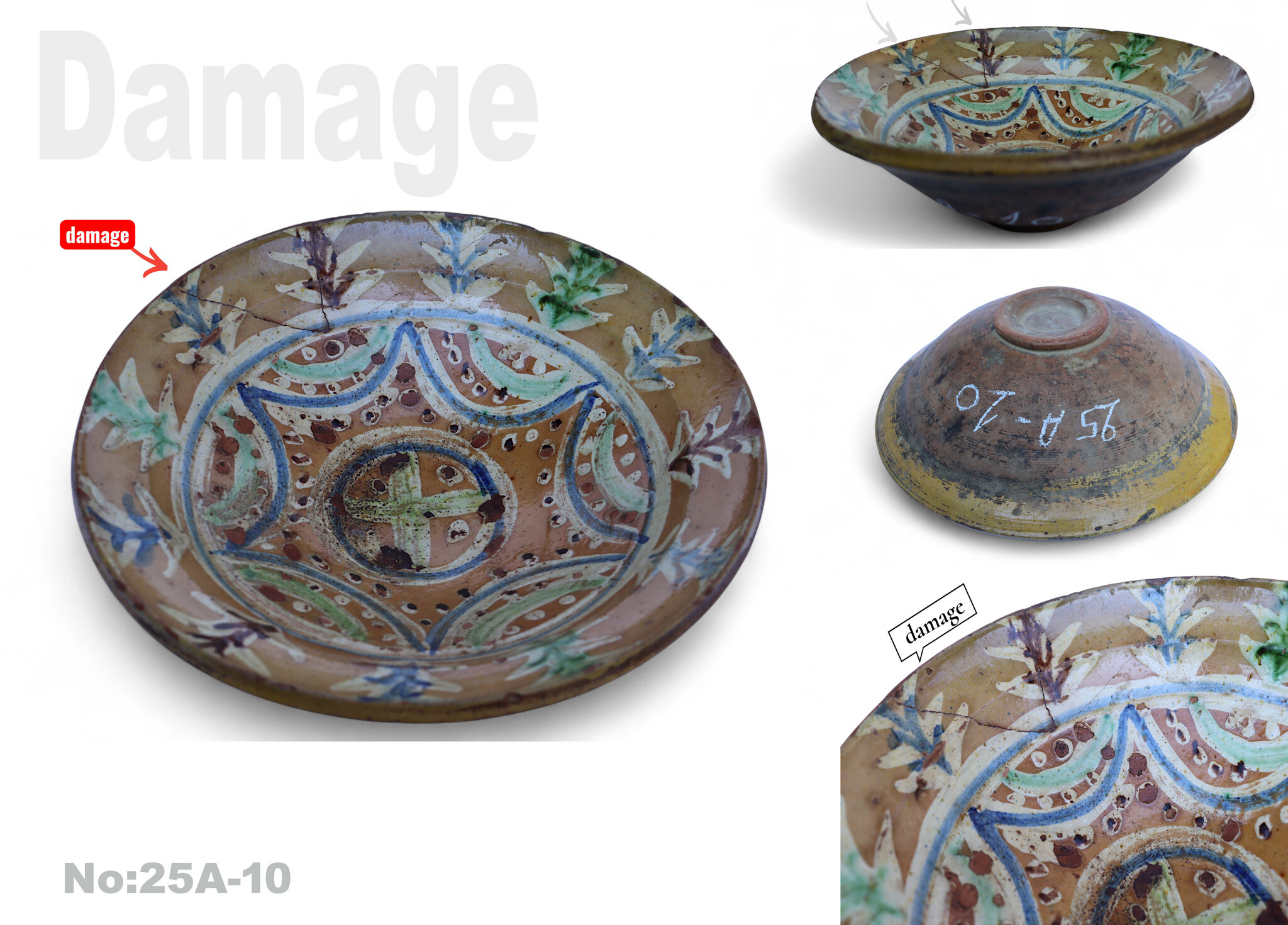 Antique handmade Clay Bowls pottery bowl plate from Swat valley Pakistan south Afghanistan (damage)No:25A- 10