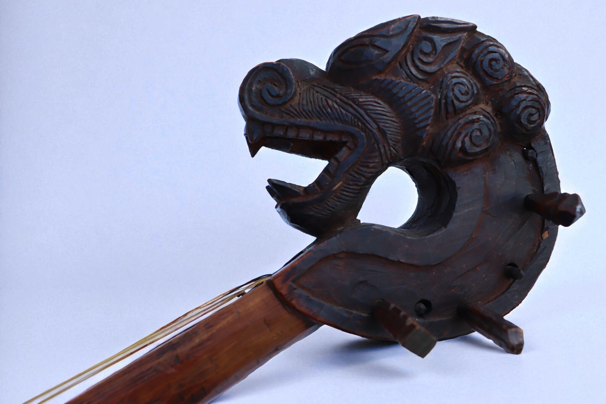 19th C. Antique Tibetan Tungna musical instruments Wooden Himalayan regions, particularly Nepal Tibet Sikkim Bhutan String Instrument