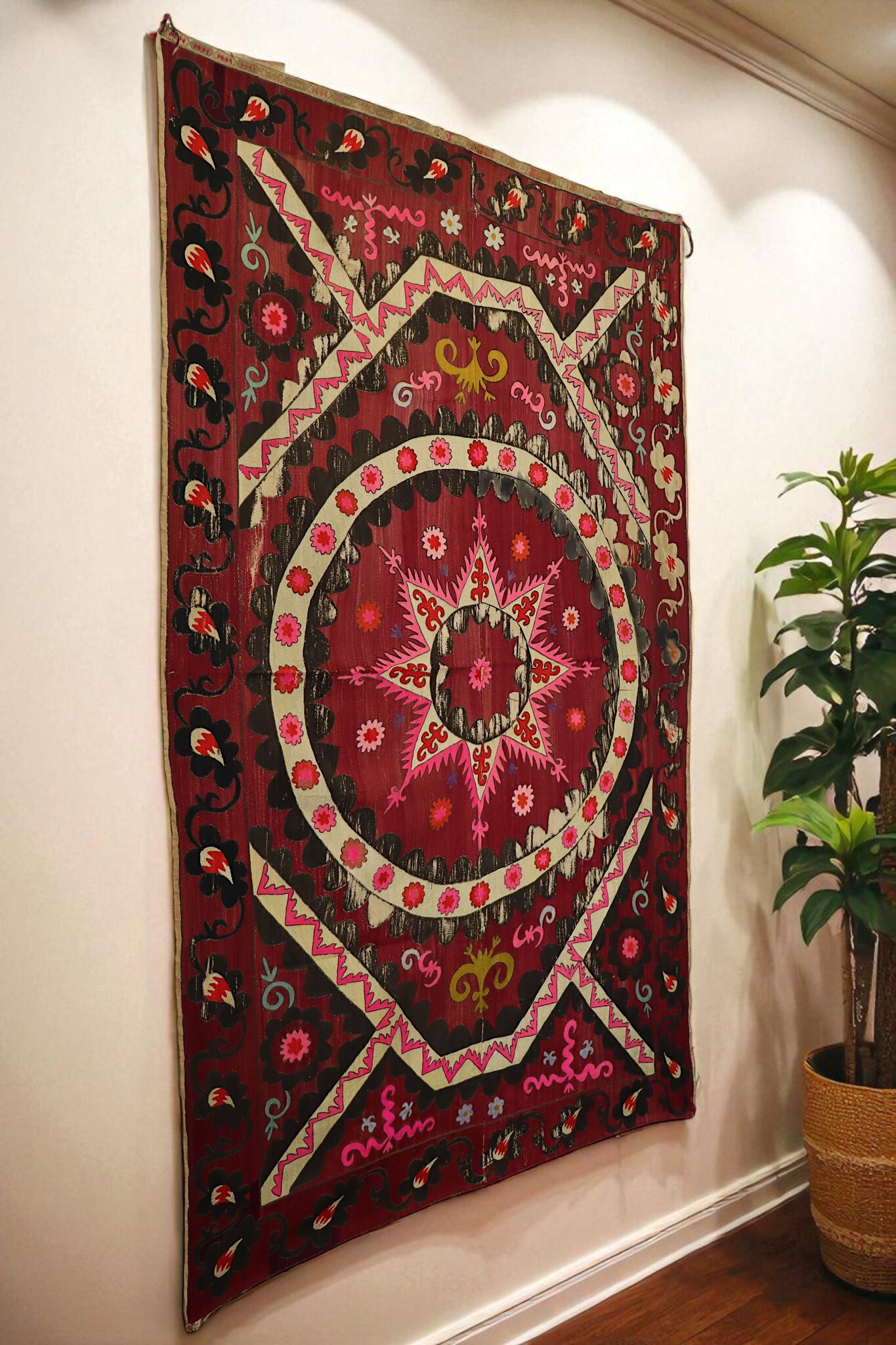 220x135 cm Hand Embroidered suzani from Uzbekistan.Tablecloth, Wall hanging, Bedspread,Bedcover No.eb25/1