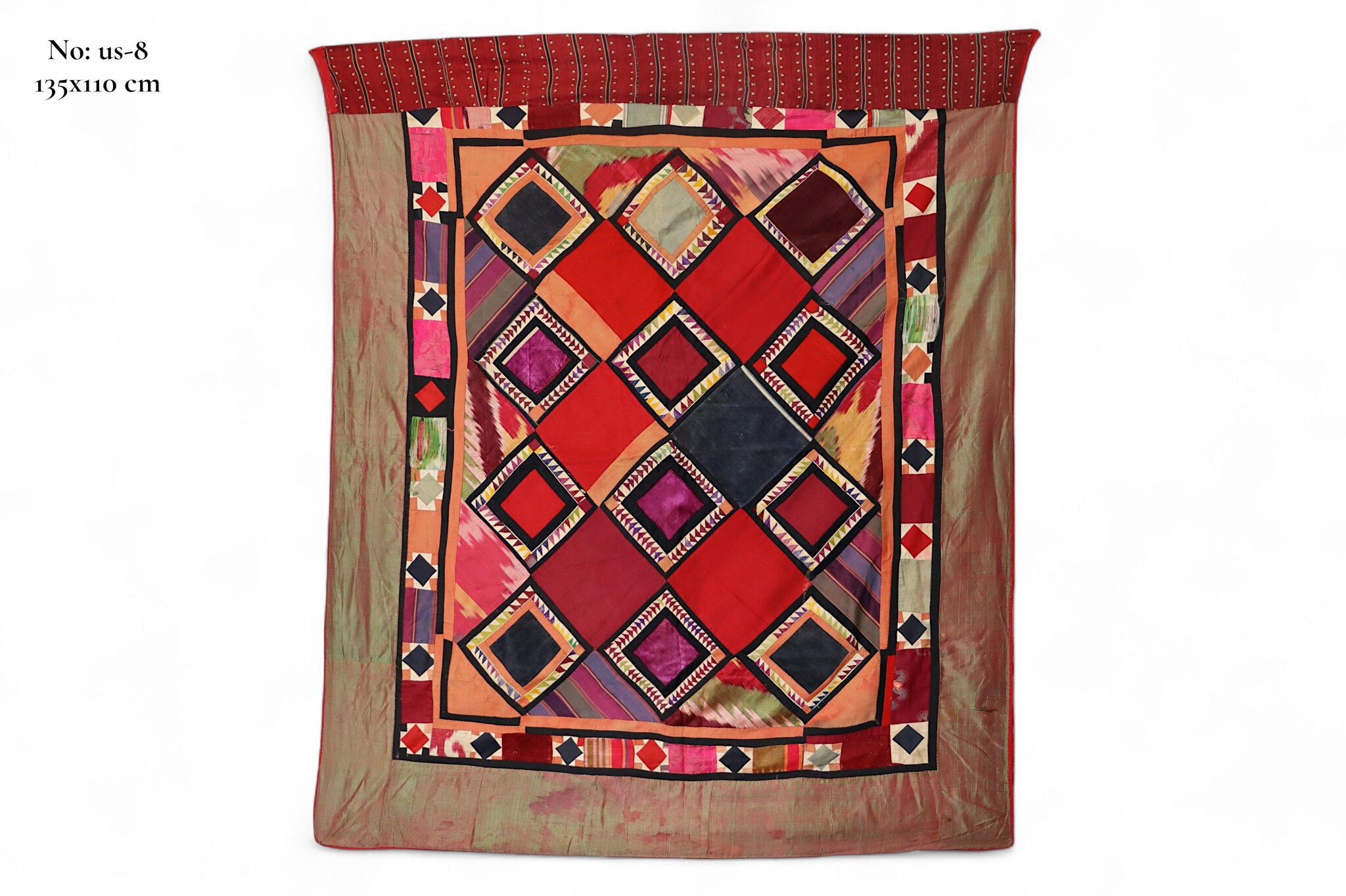 Antique Uzbek tribal silk Hand Sewn Embroidered Lakai Patchwork No: US - 8