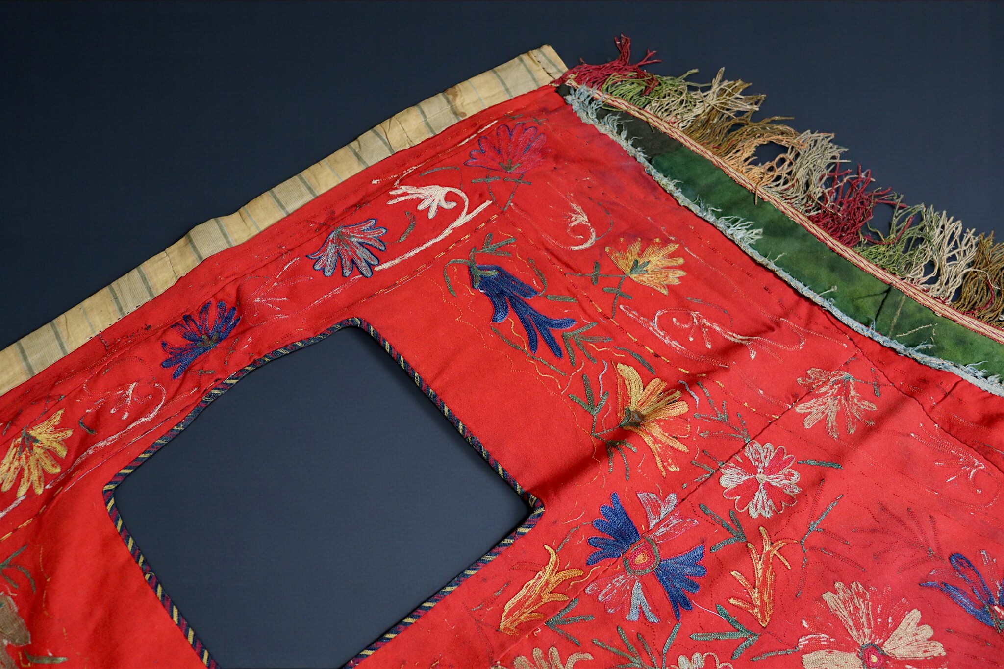 Antique Islamic tribal silk Embroidered Bukhara suzani Horse Blanket Cover Uzbek Lakai Central Asian Saddle Cover third quarter of 19th c.