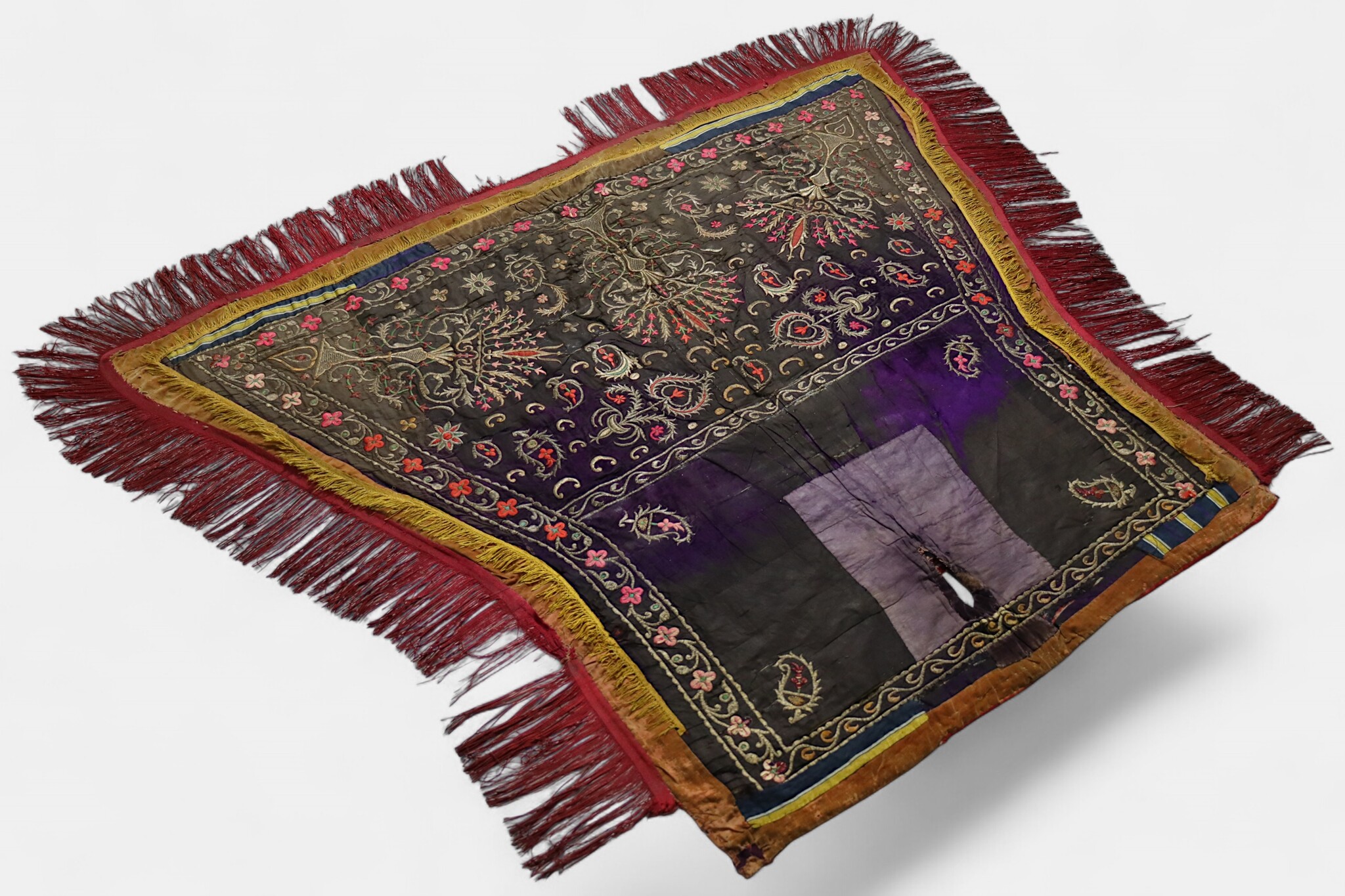 Antique  metal-thread embroidered applique velvet Saddle-Cloth ( shabrack ) from a Royal Bokhara workshop Uzbekistan C18th