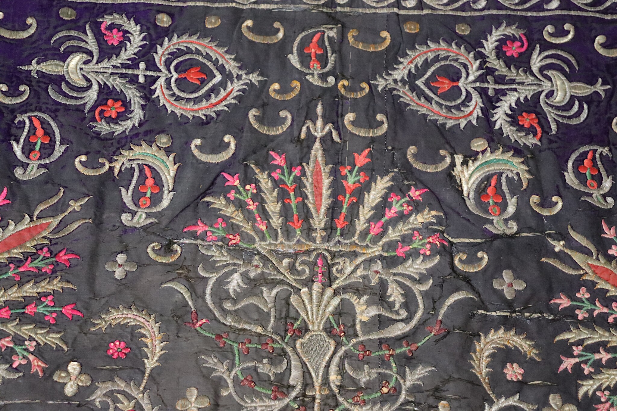 Antique  metal-thread embroidered applique velvet Saddle-Cloth ( shabrack ) from a Royal Bokhara workshop Uzbekistan C18th