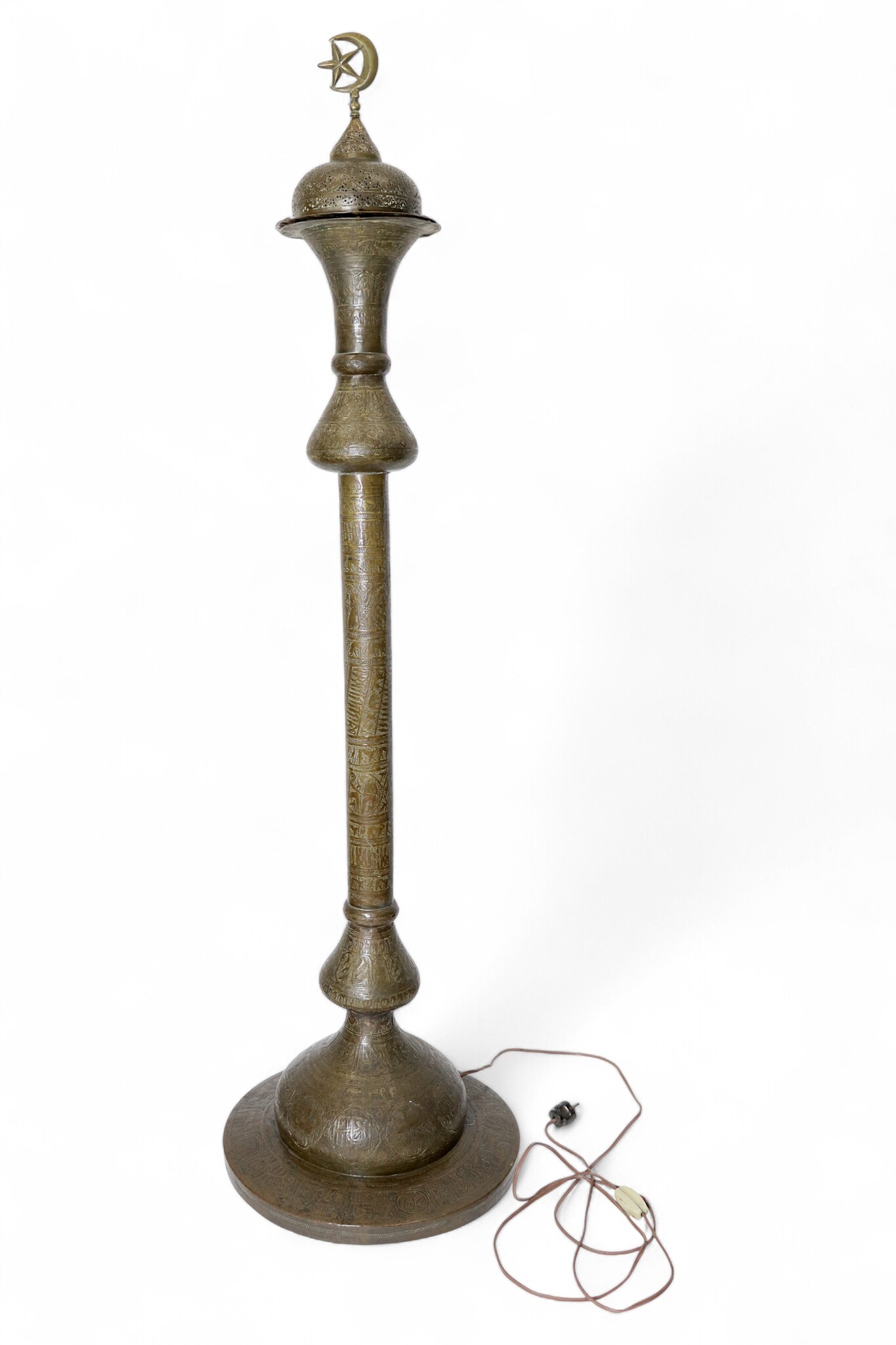 Antique Islamic oriental brass floor lamp standard lamp from the 19th c. Egyptian Middle Eastern