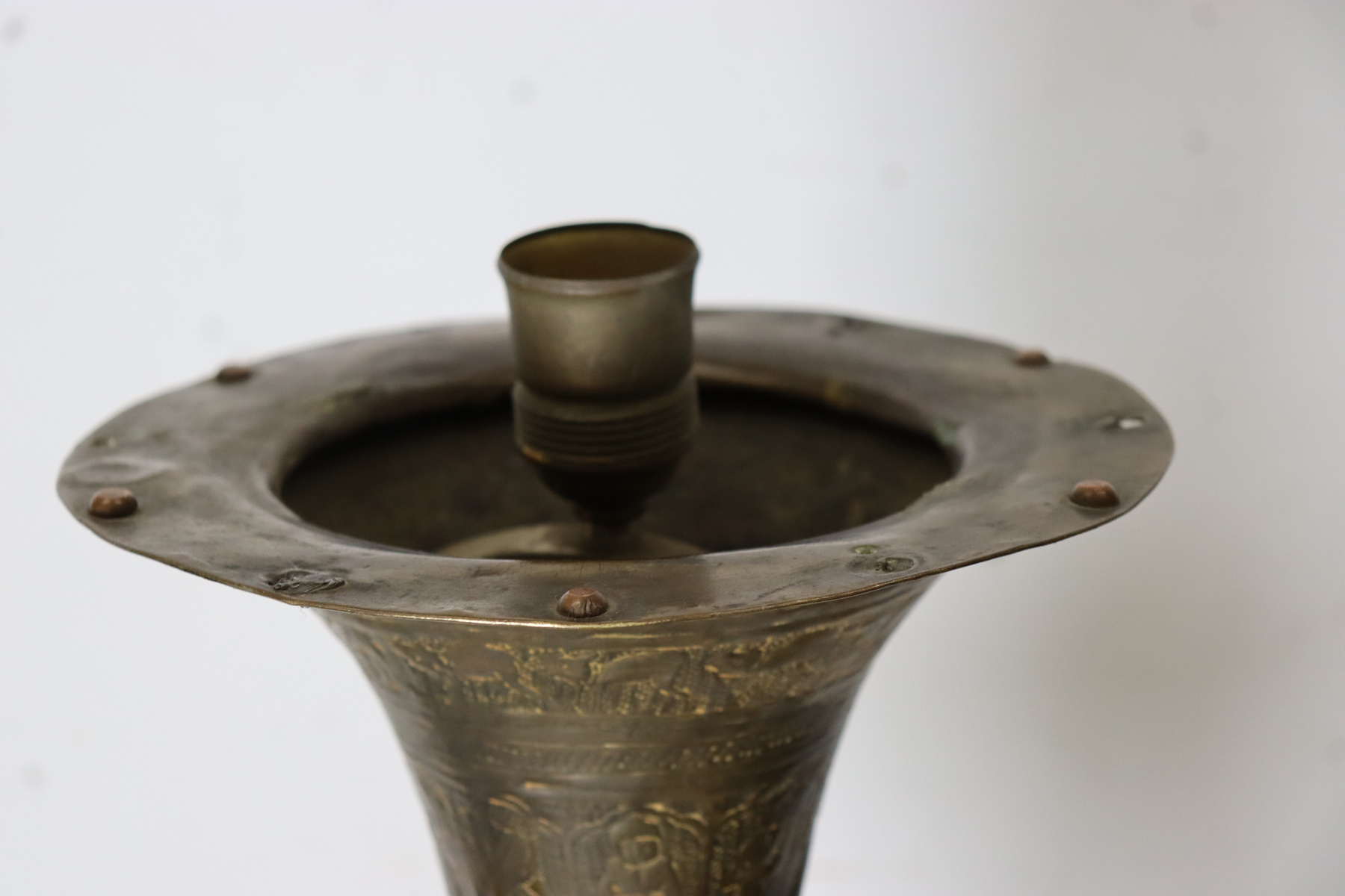 Antique Islamic oriental brass floor lamp standard lamp from the 19th c. Egyptian Middle Eastern