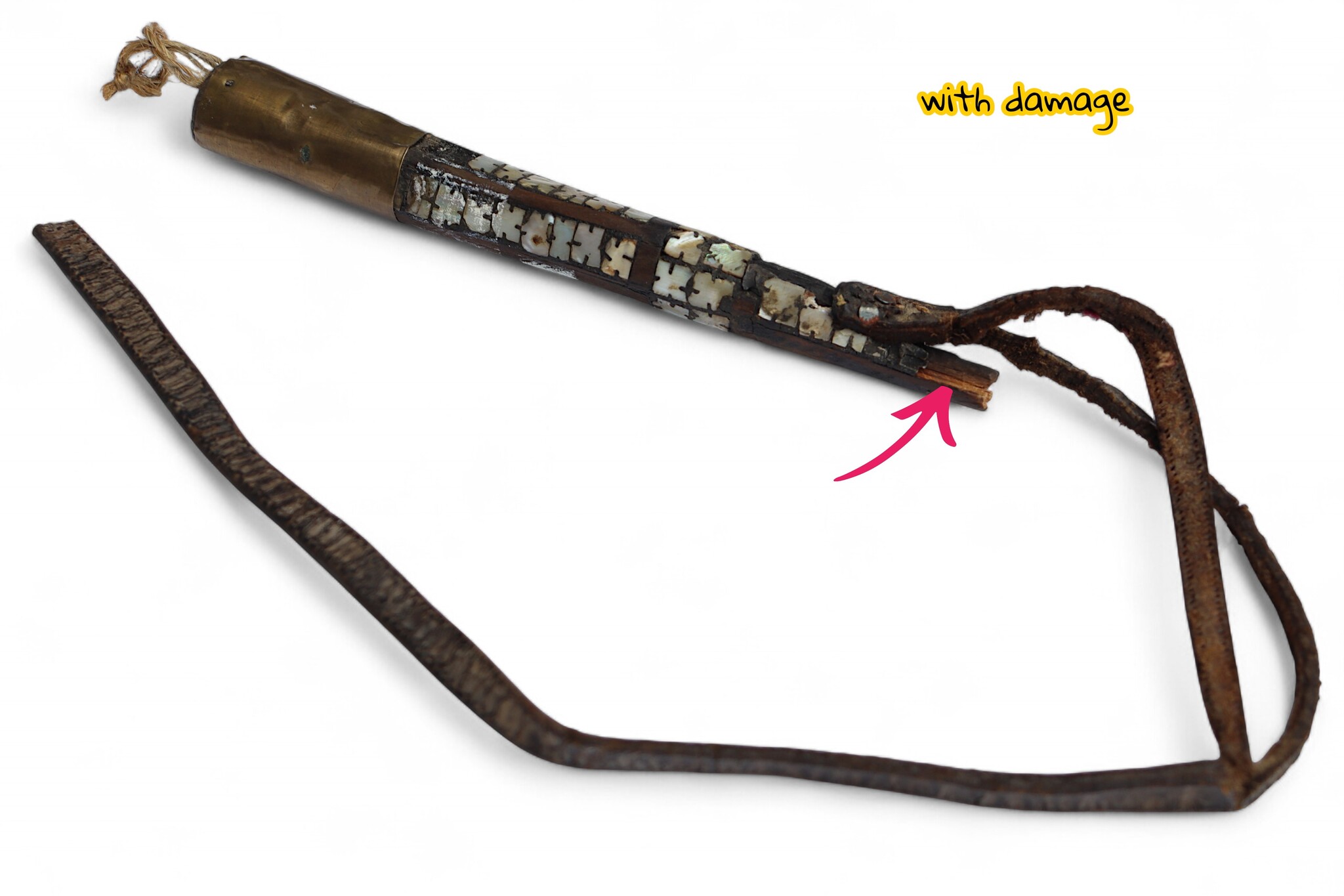 Afghan hors whip for Buzkashi from the 1960s-70s. (with damage) -H