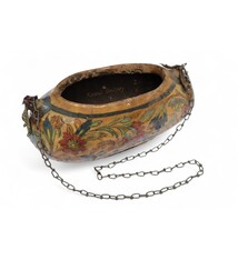 islamic Qajar Kashkul, 20th Century, made from ceramic, stone paste with polychrome flower decoration  underneath a clear glaze.   25B