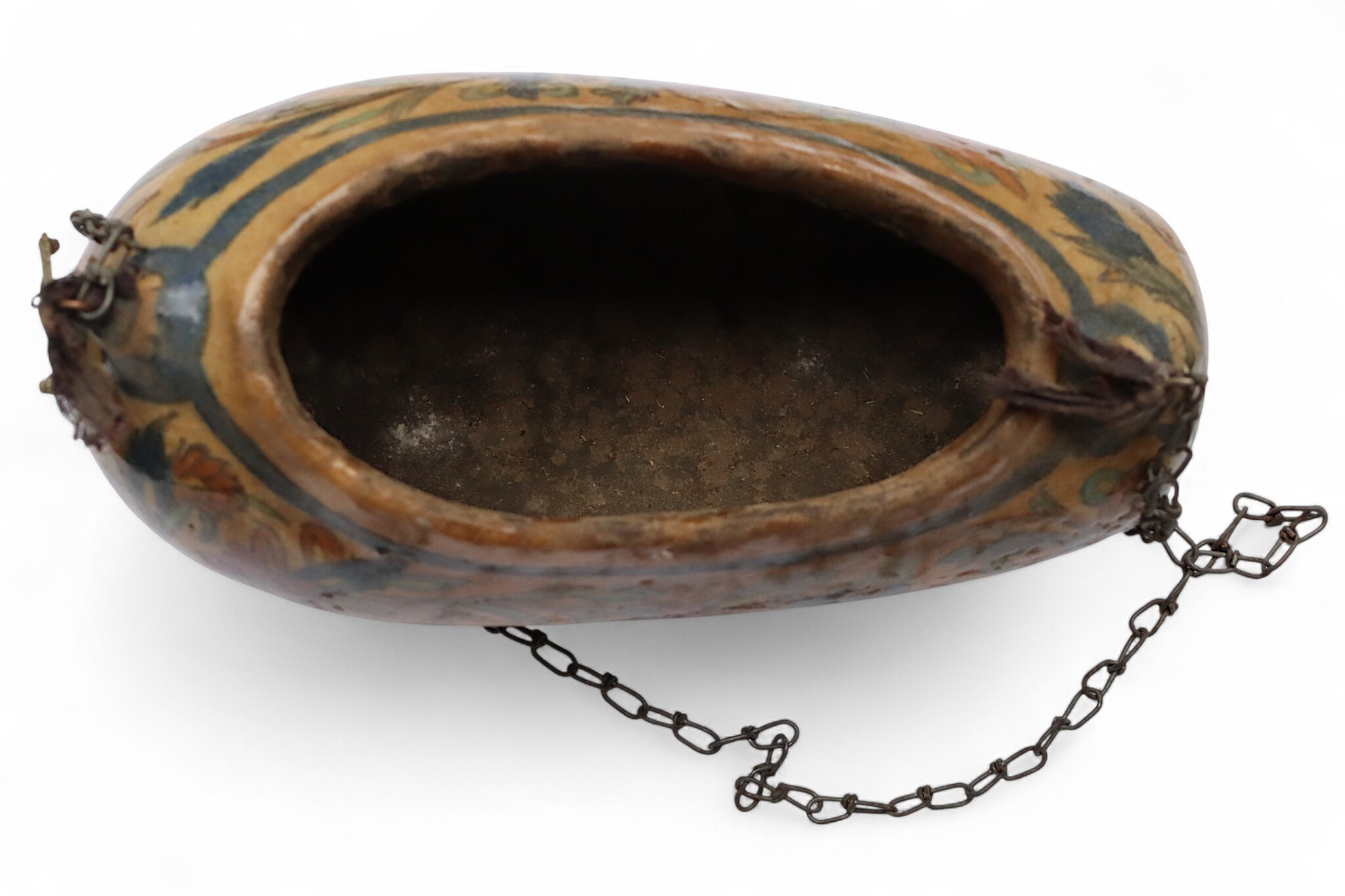 islamic Qajar Kashkul, 20th Century, made from ceramic, stone paste with polychrome flower decoration  underneath a clear glaze.   25B