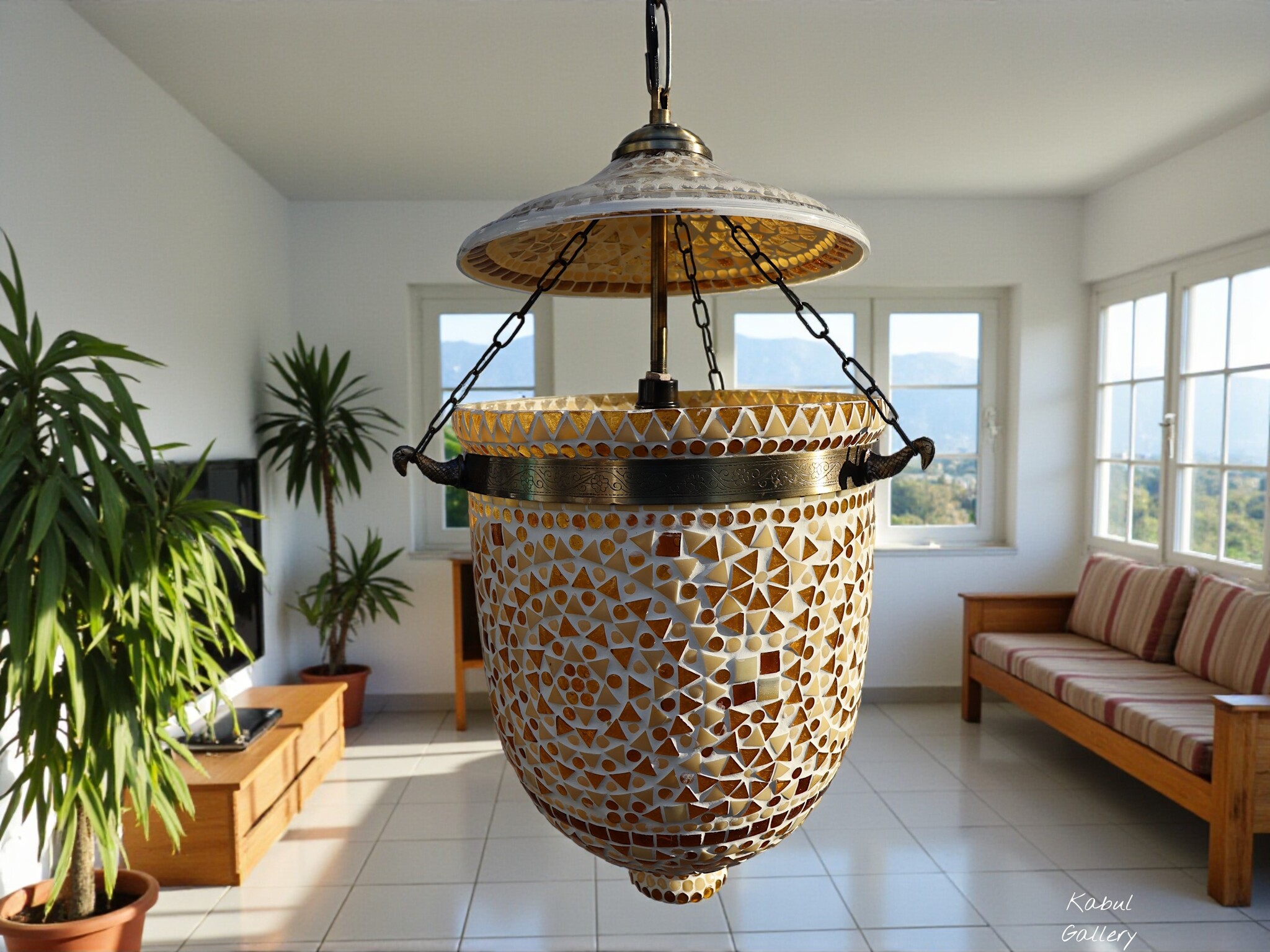 Hundi Pendelleuchte aus Glas mit Einzelfassung Mosaik Bell Jar Glas lampe Nr:9