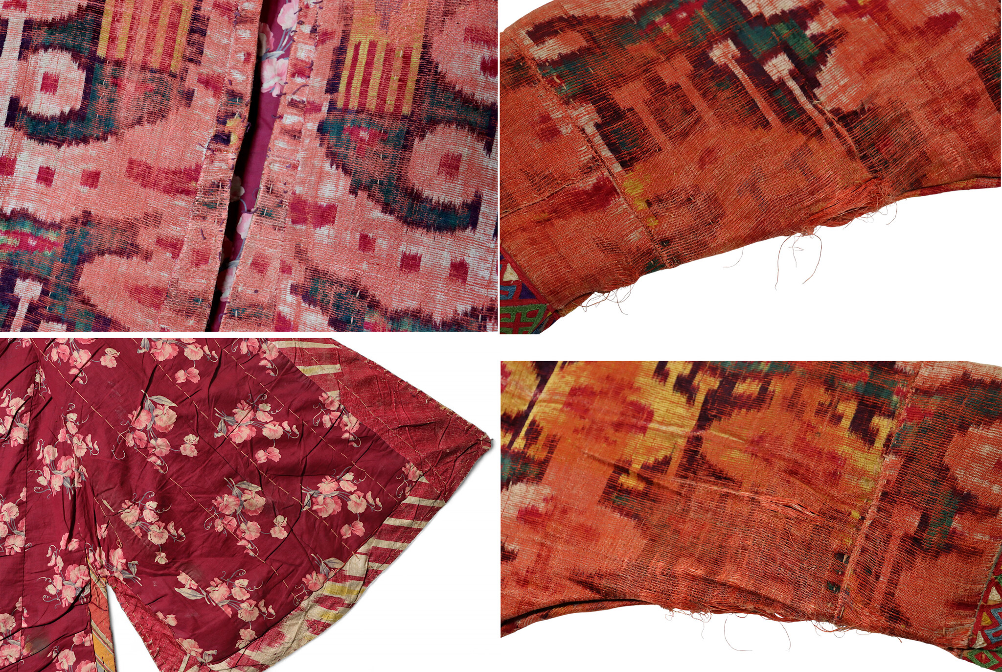 antique Bokhara embroidered Velvet Ikat Chapan, Uzbekistan, 19th C. Mantle chyrpy robe Coat bakhmal