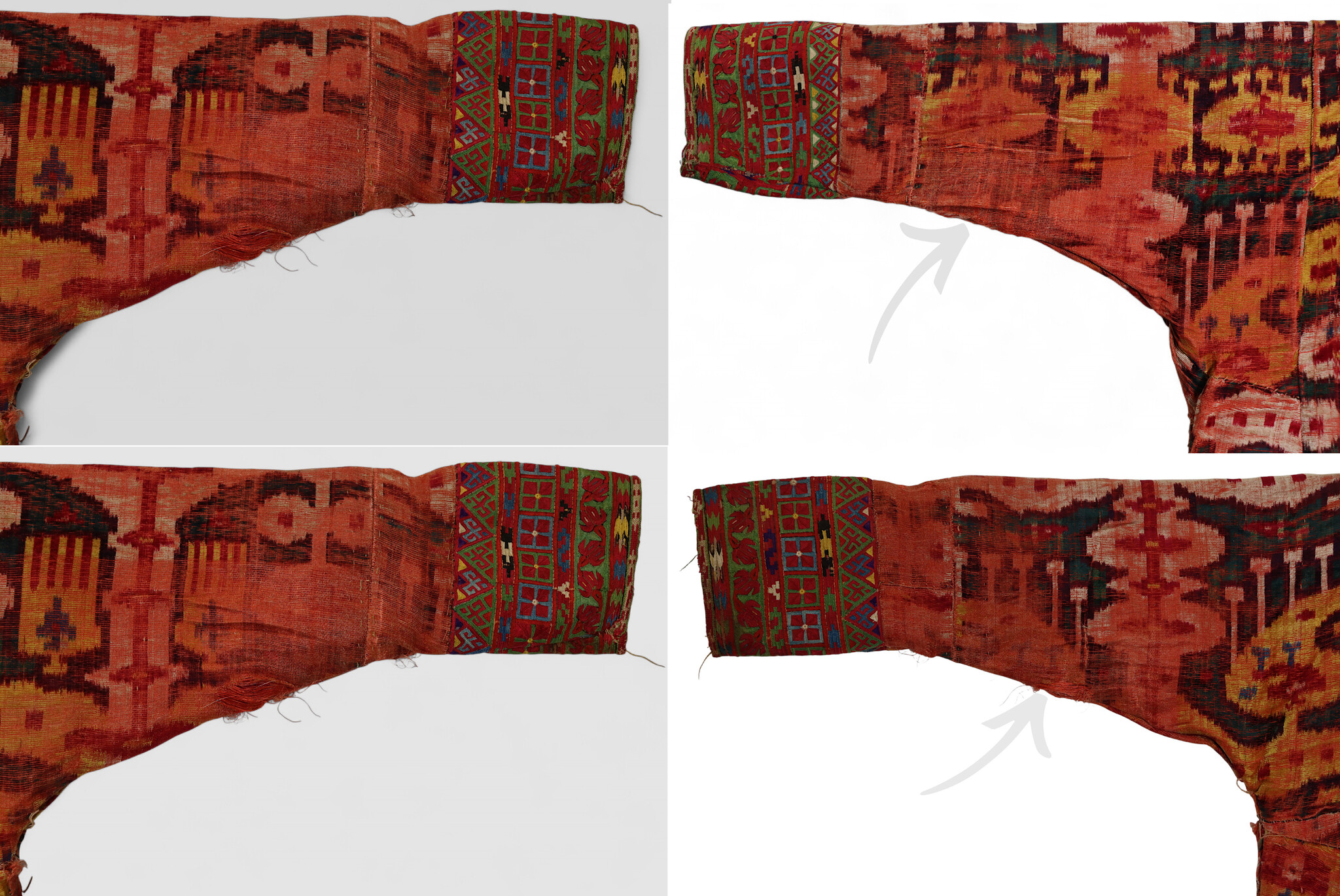 antique Bokhara embroidered Velvet Ikat Chapan, Uzbekistan, 19th C. Mantle chyrpy robe Coat bakhmal