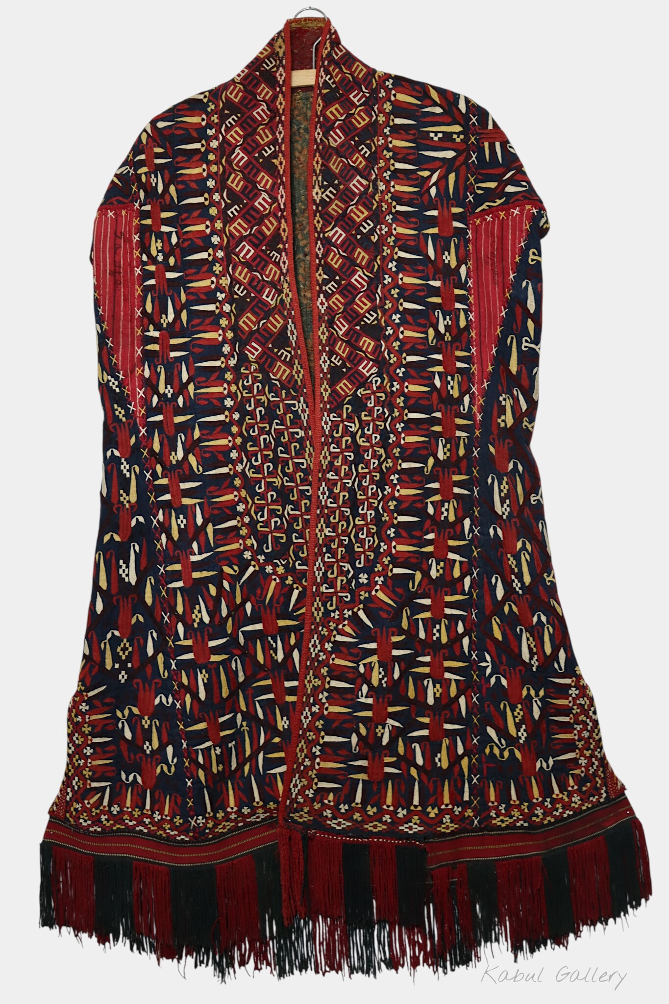 antique embroidered Woman’s Tekke Turkmen Mantle chyrpy robe Coat 19th Century black 9052/24