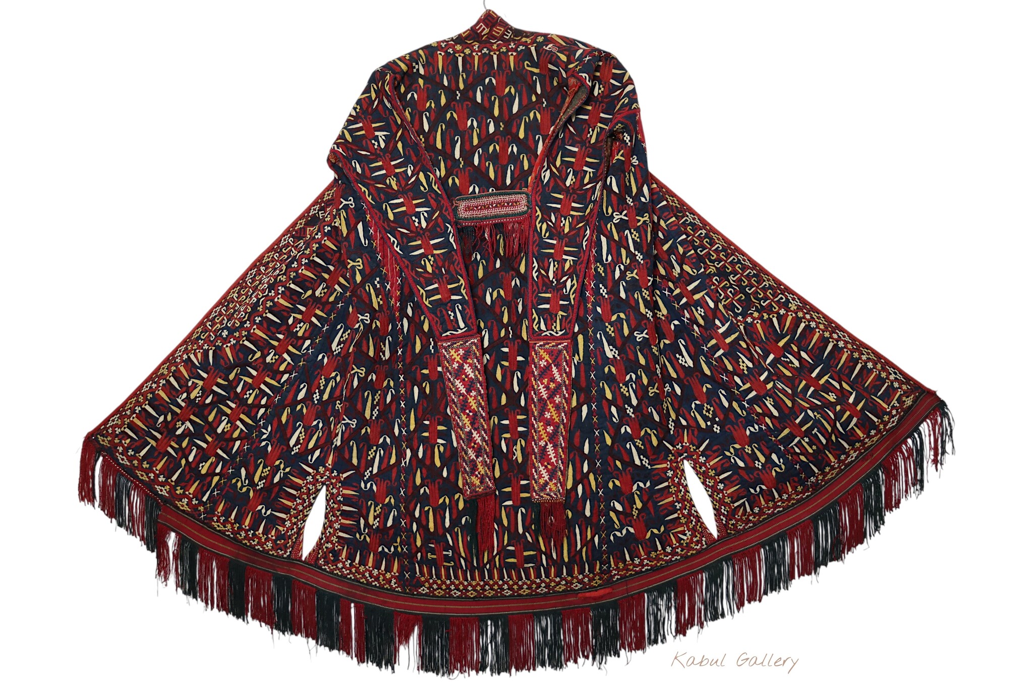 antik Orient Turkmenische Nomaden Chirpy Mantel khalat afghan uzbek kleid afghanistan hand bestickt kostüm Chapan Turkmen Tekke Chyrpy Schwarz  9052/24