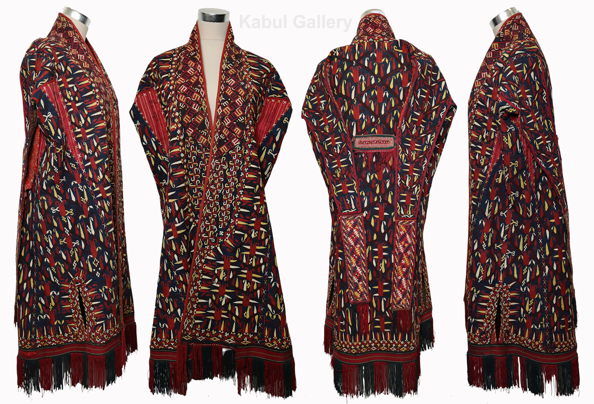 antique embroidered Woman’s Tekke Turkmen Mantle chyrpy robe Coat 19th Century black 9052/24