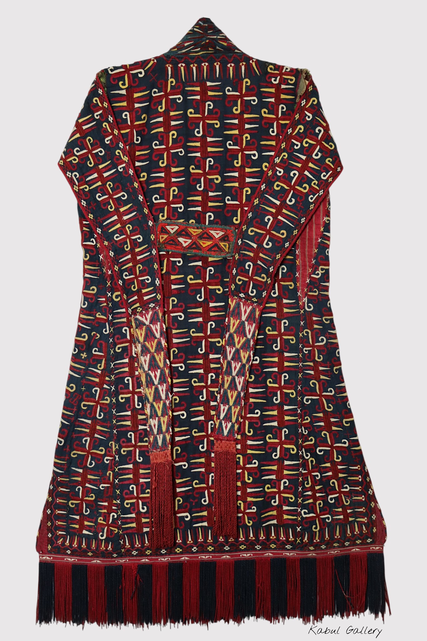 antik Orient Turkmenische Nomaden Chirpy Mantel khalat afghan uzbek kleid afghanistan hand bestickt kostüm Chapan Turkmen Tekke Chyrpy Schwarz  9052/23