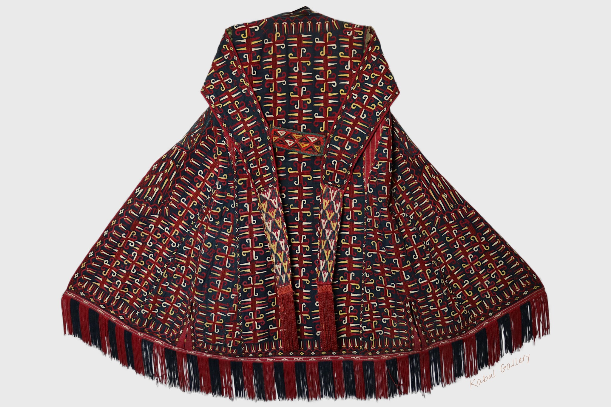 antique embroidered Woman’s Tekke Turkmen Mantle chyrpy robe Coat 19th Century black 9052/23