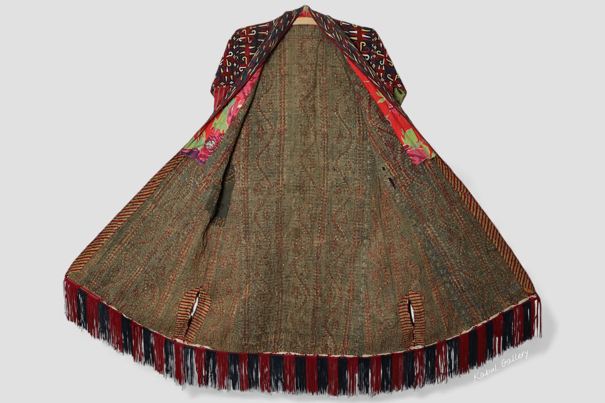 antik Orient Turkmenische Nomaden Chirpy Mantel khalat afghan uzbek kleid afghanistan hand bestickt kostüm Chapan Turkmen Tekke Chyrpy Schwarz  9052/23
