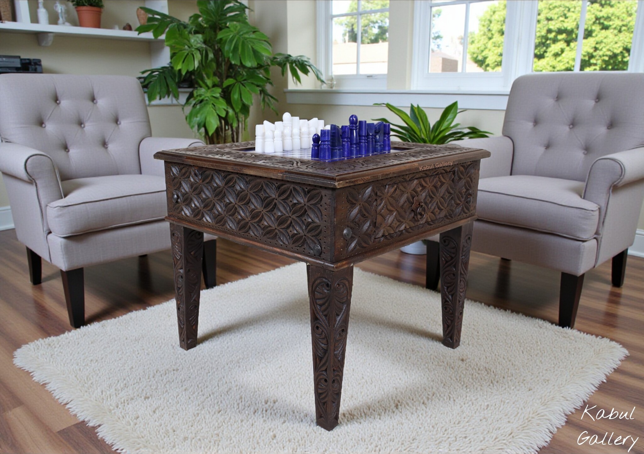 Einzigartige Massivholz handgeschnitzte schachtisch schachbrett & schachfiguren aus lapis lazuli Marmor handgefetigt Schachspiel Afghanistan