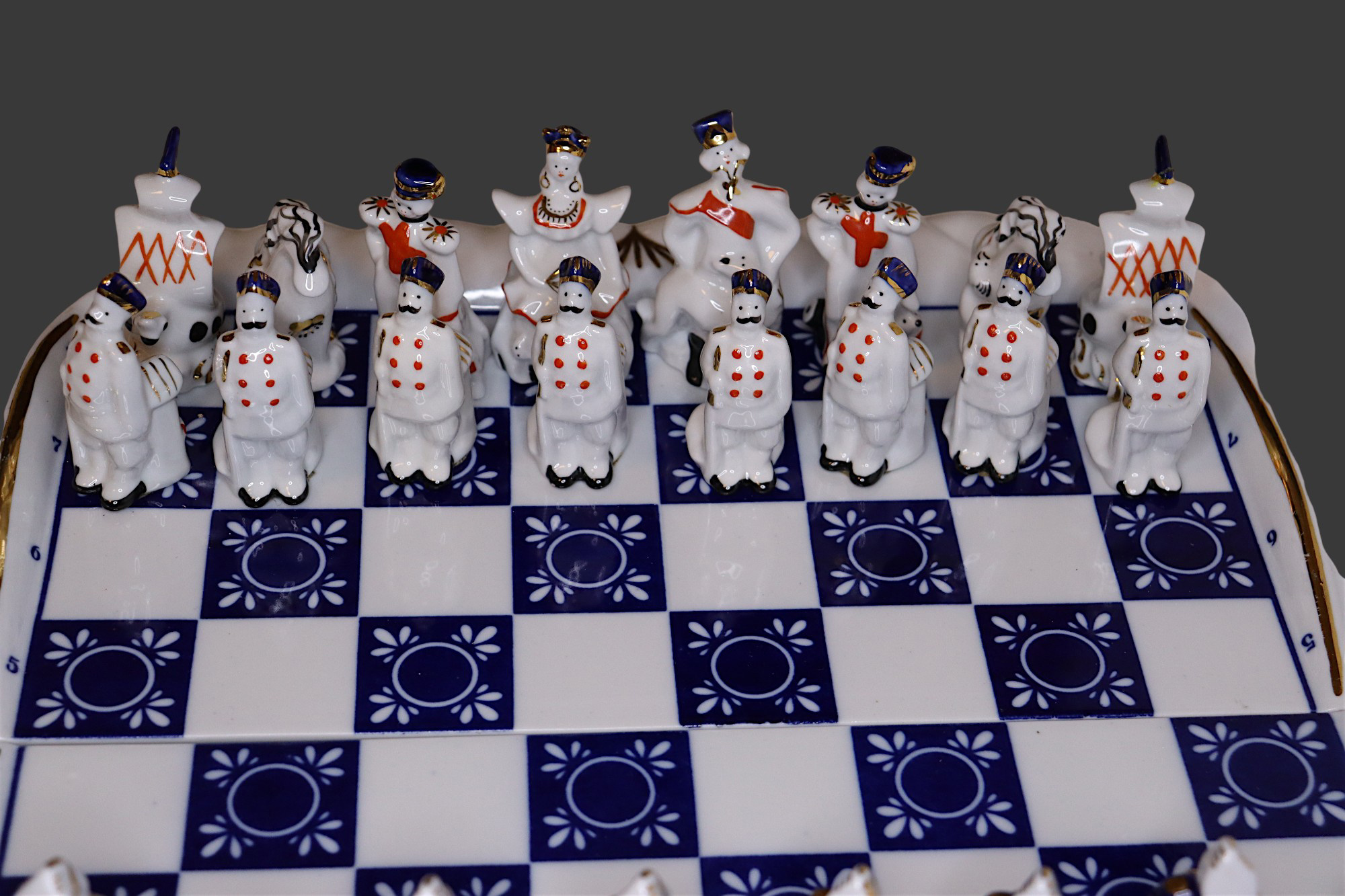 Rare Vintage Gardner Verbilki Russian Porcelain Chess Set  (blue ) - 26