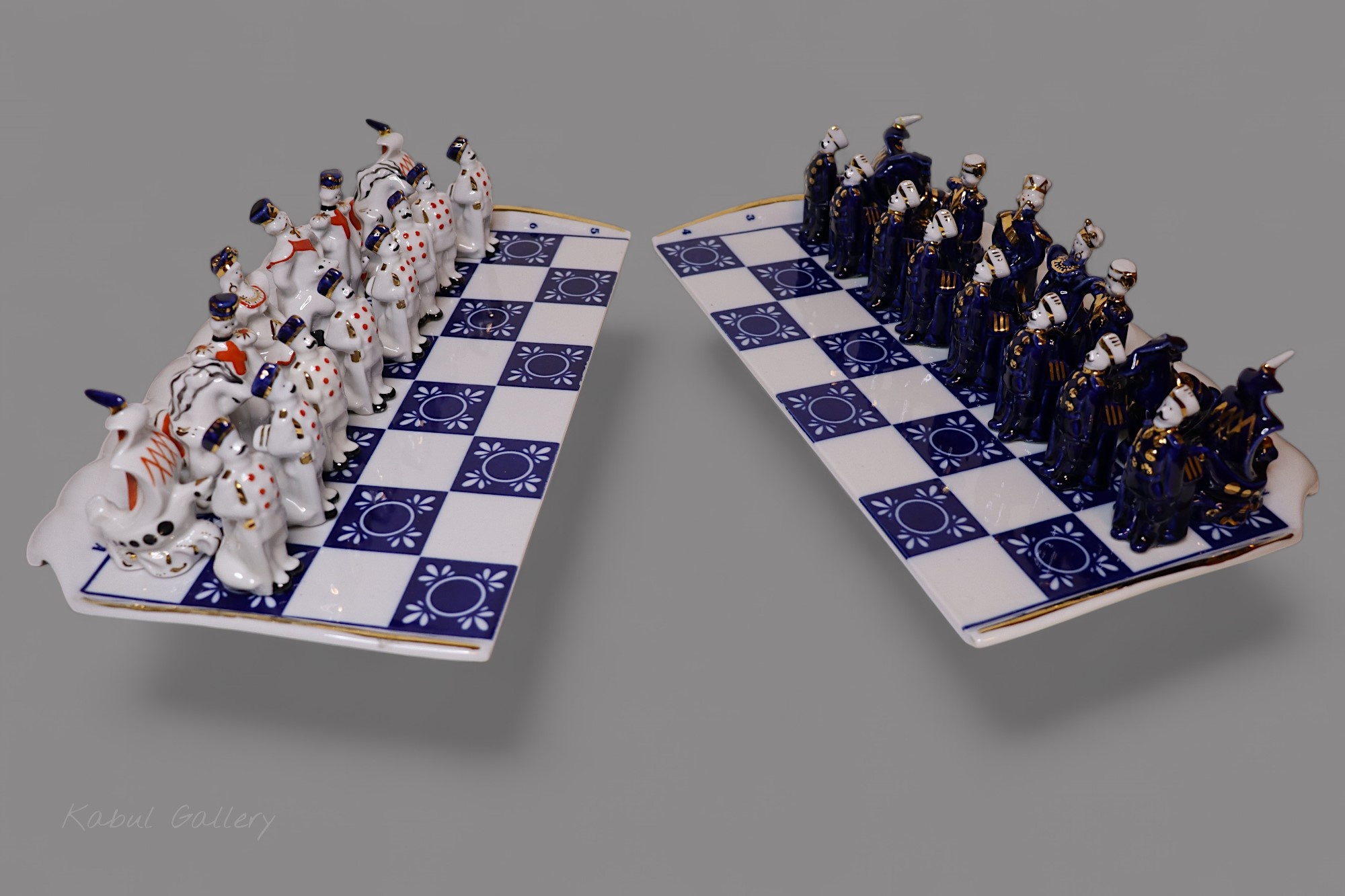 Rare Vintage Gardner Verbilki Russian Porcelain Chess Set  (blue ) - 26