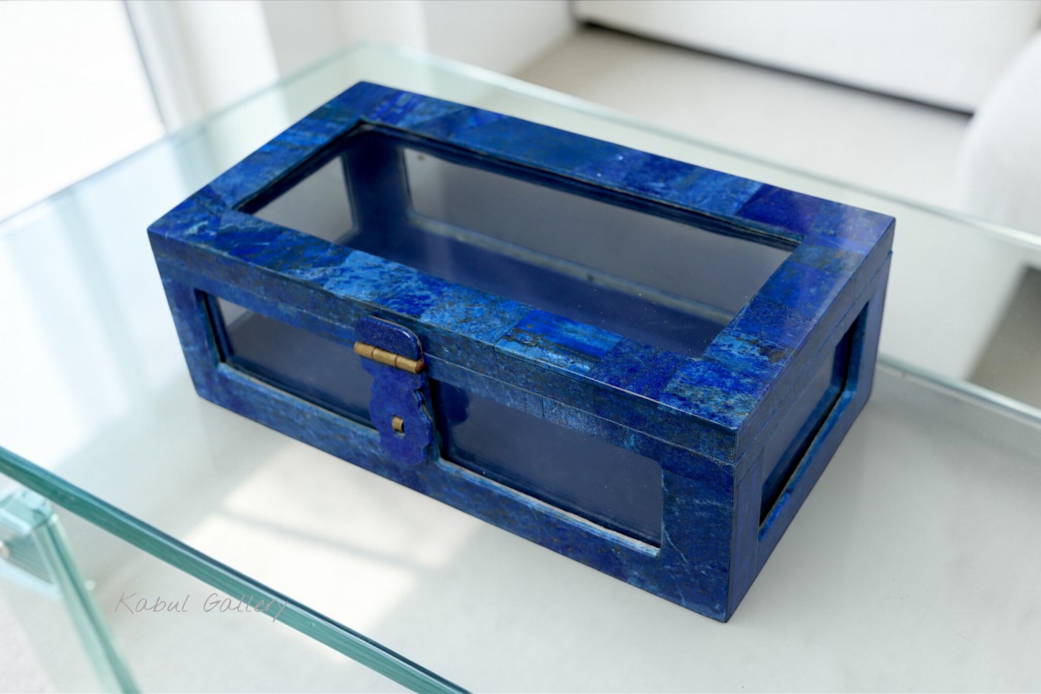 Extravagant Royal blau echt Lapis lazuli Schmuckkiste mit Glas aus Afghanistan Nr-18/A