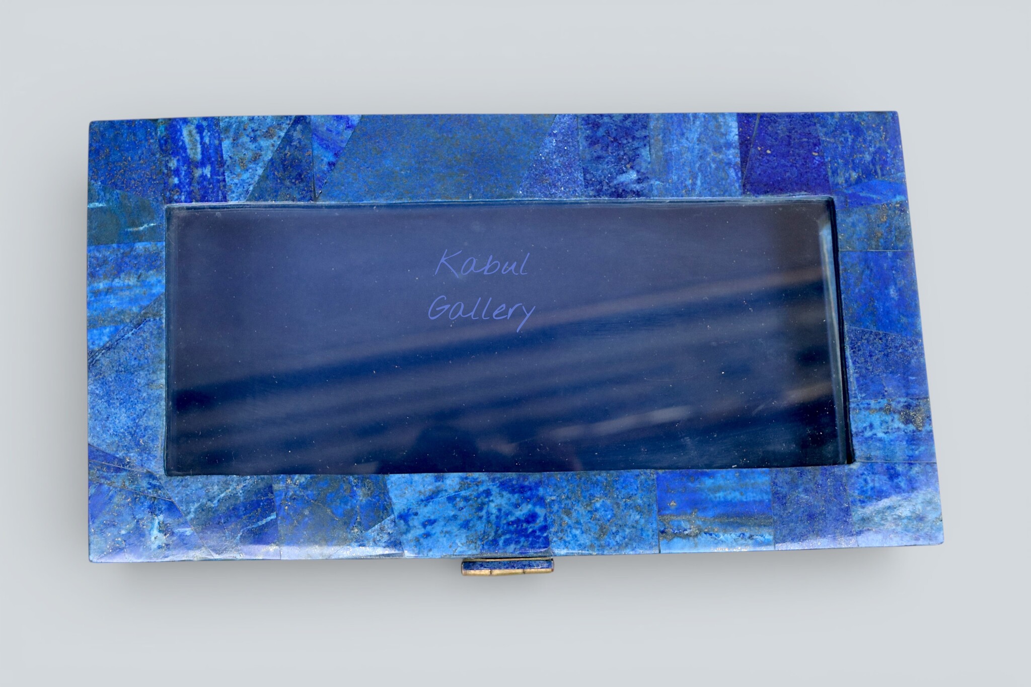 Hand Crafted stunning genuine Lapis Lazuli Gemstone Glass and brass jewellery Box from Afghanistan. Nr-18/A