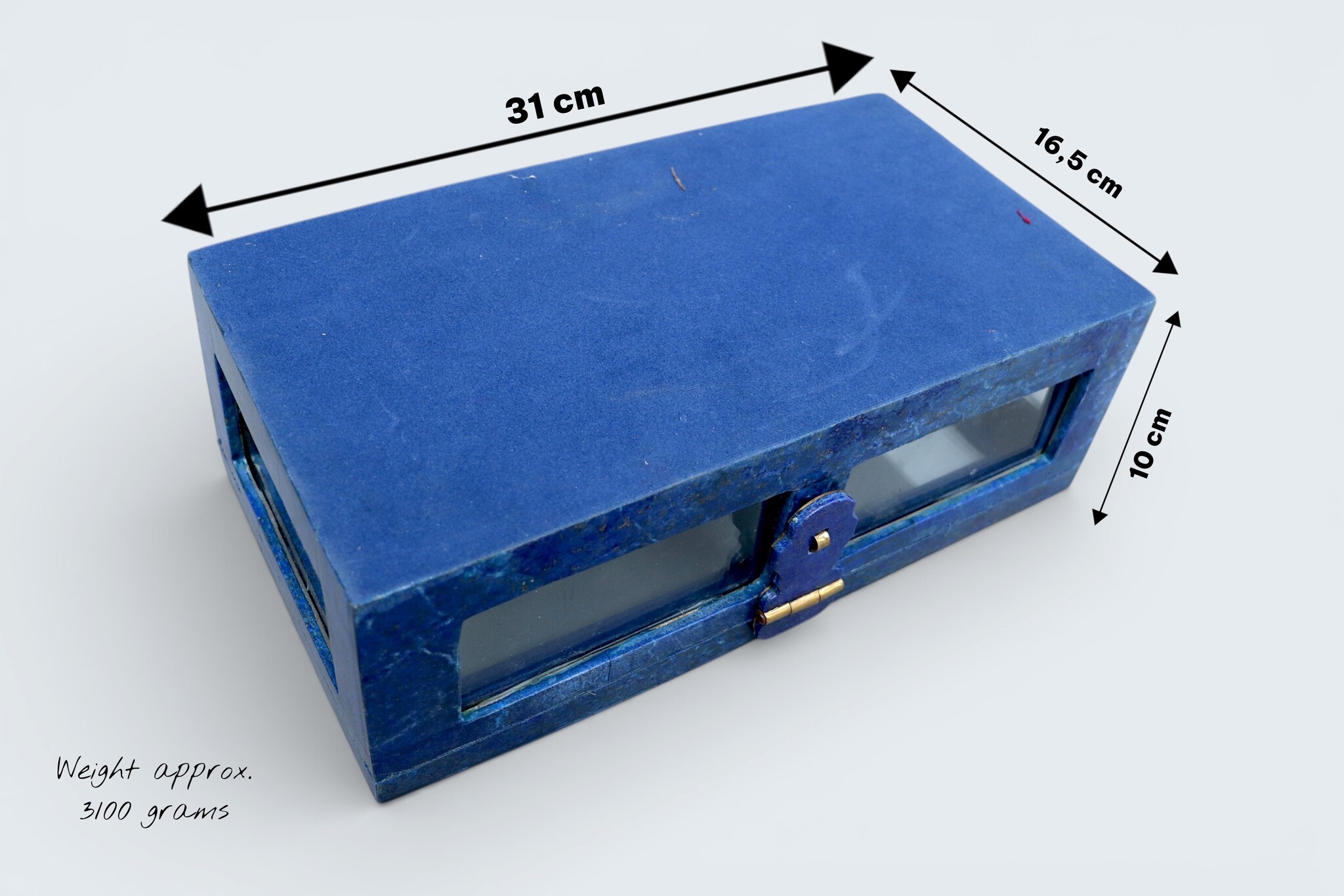 Hand Crafted stunning genuine Lapis Lazuli Gemstone Glass and brass jewellery Box from Afghanistan. Nr-18/A