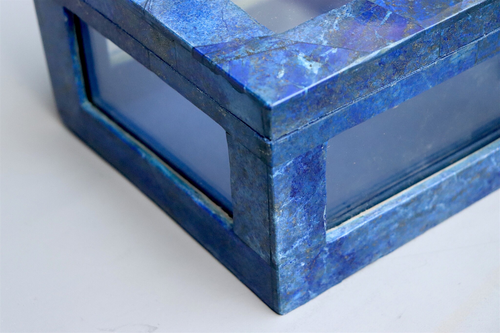 Hand Crafted stunning genuine Lapis Lazuli Gemstone Glass and brass jewellery Box from Afghanistan. Nr-18/A