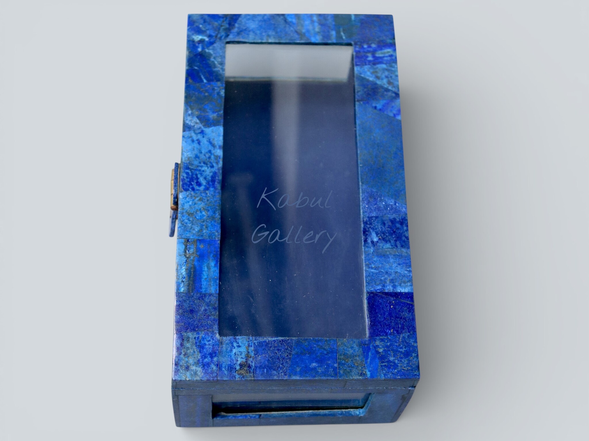 Hand Crafted stunning genuine Lapis Lazuli Gemstone Glass and brass jewellery Box from Afghanistan. Nr-18/A