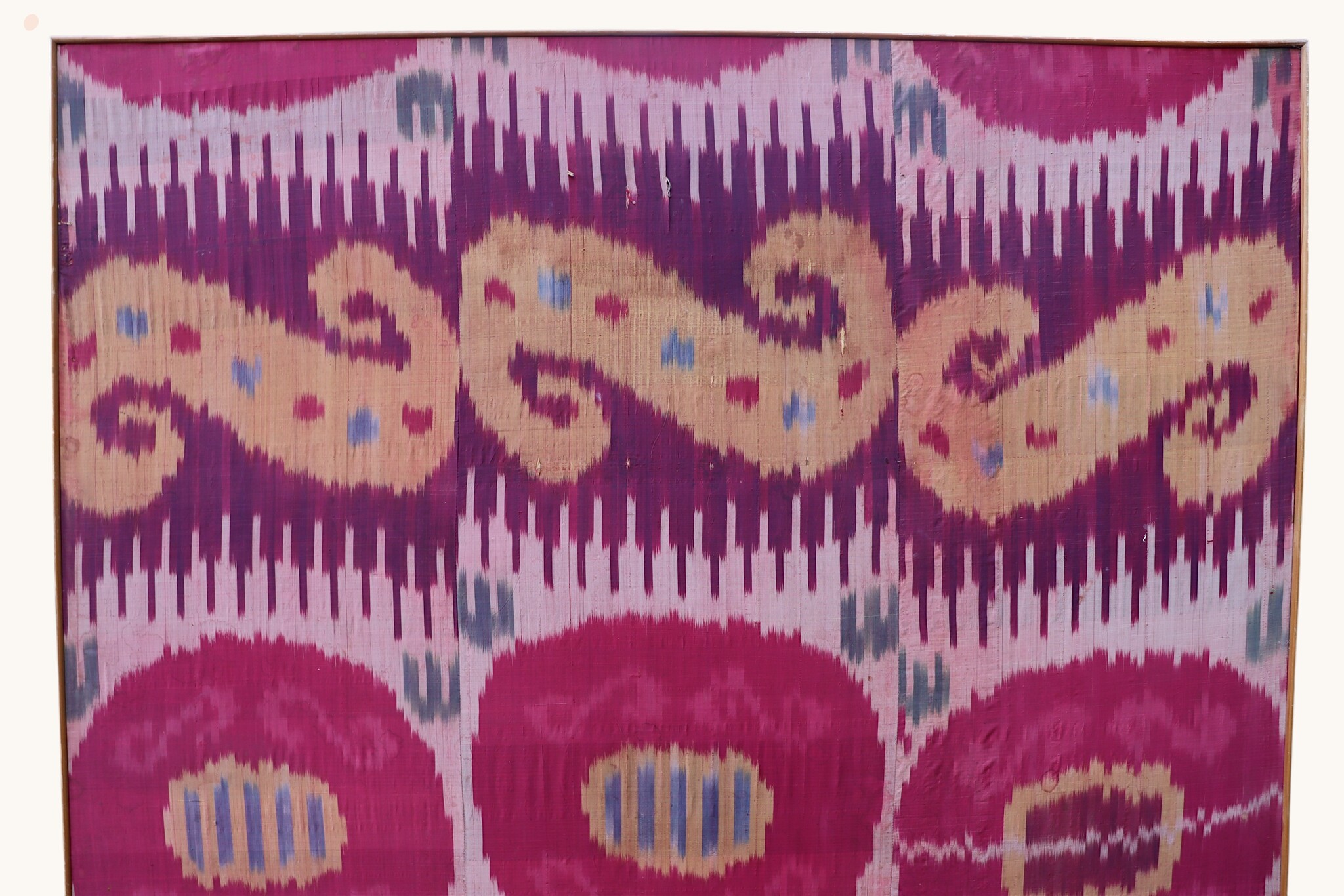 137x135 cm Antique  Uzbek tribal  Silk Ikat  Wall Hanging stretched on MDF wood