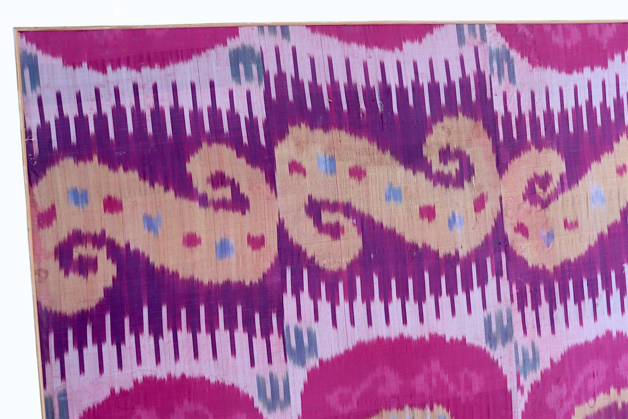 137x135 cm Antique  Uzbek tribal  Silk Ikat  Wall Hanging stretched on MDF wood