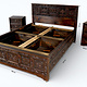 bedroom set orient hand-carved solid wood bed double bed with 4 drawers and 2 bedside table  Nuristan  Afghanistan 23 home