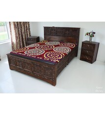 schlafzimmer Set  handgeschnitzt Massivholz Bett mit 4 Schubladen doppelbett 2 Nachtkommode Nuristan  Afghanistan 23/Home