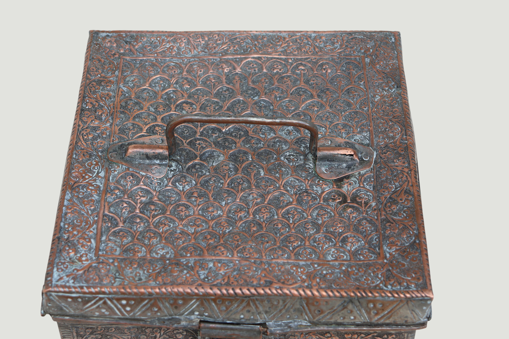 antique islamic solid copper tinned box chest tube jewelry box casket from Afghanistan 19th century No:ET26