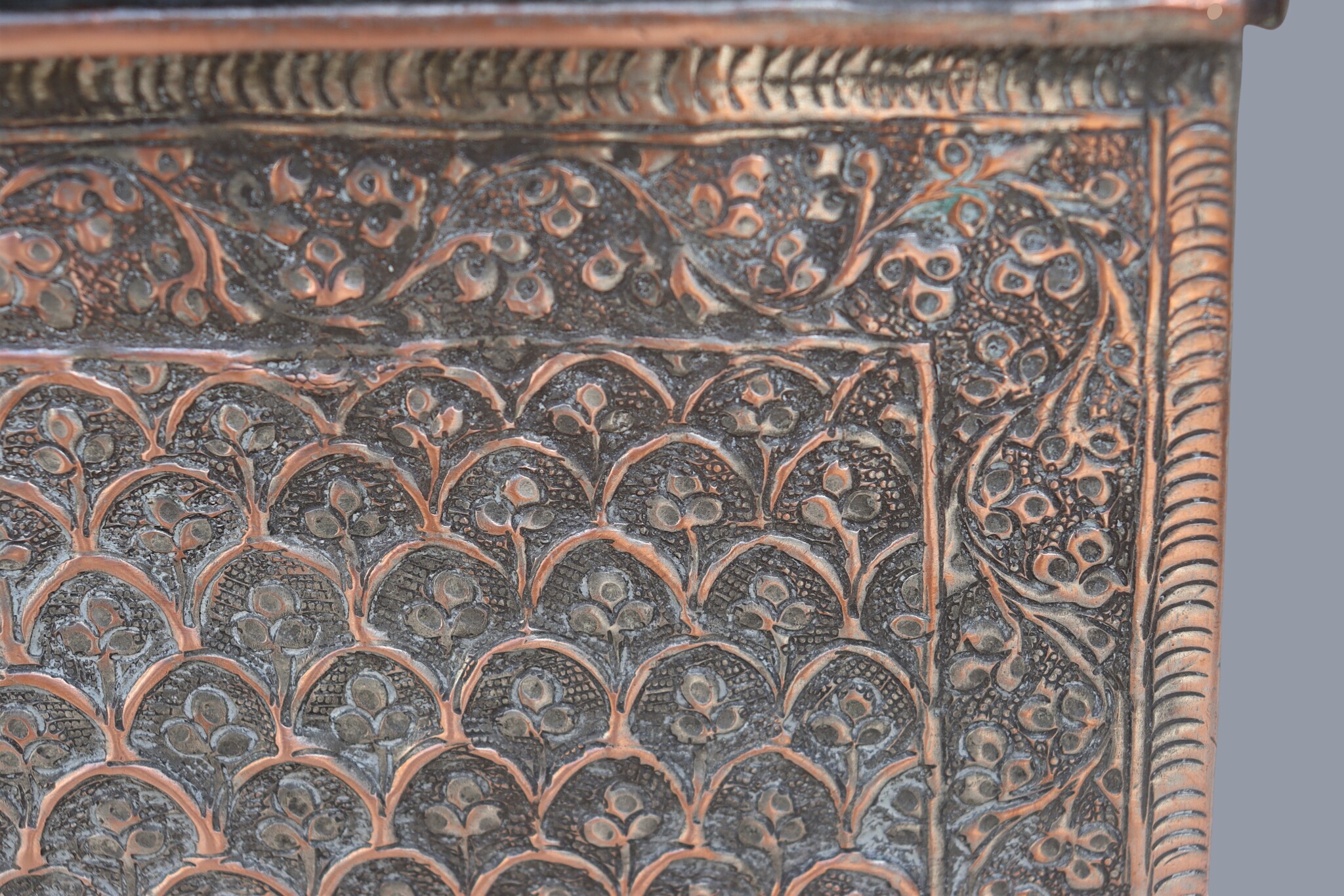 antique islamic solid copper tinned box chest tube jewelry box casket from Afghanistan 19th century No:ET26