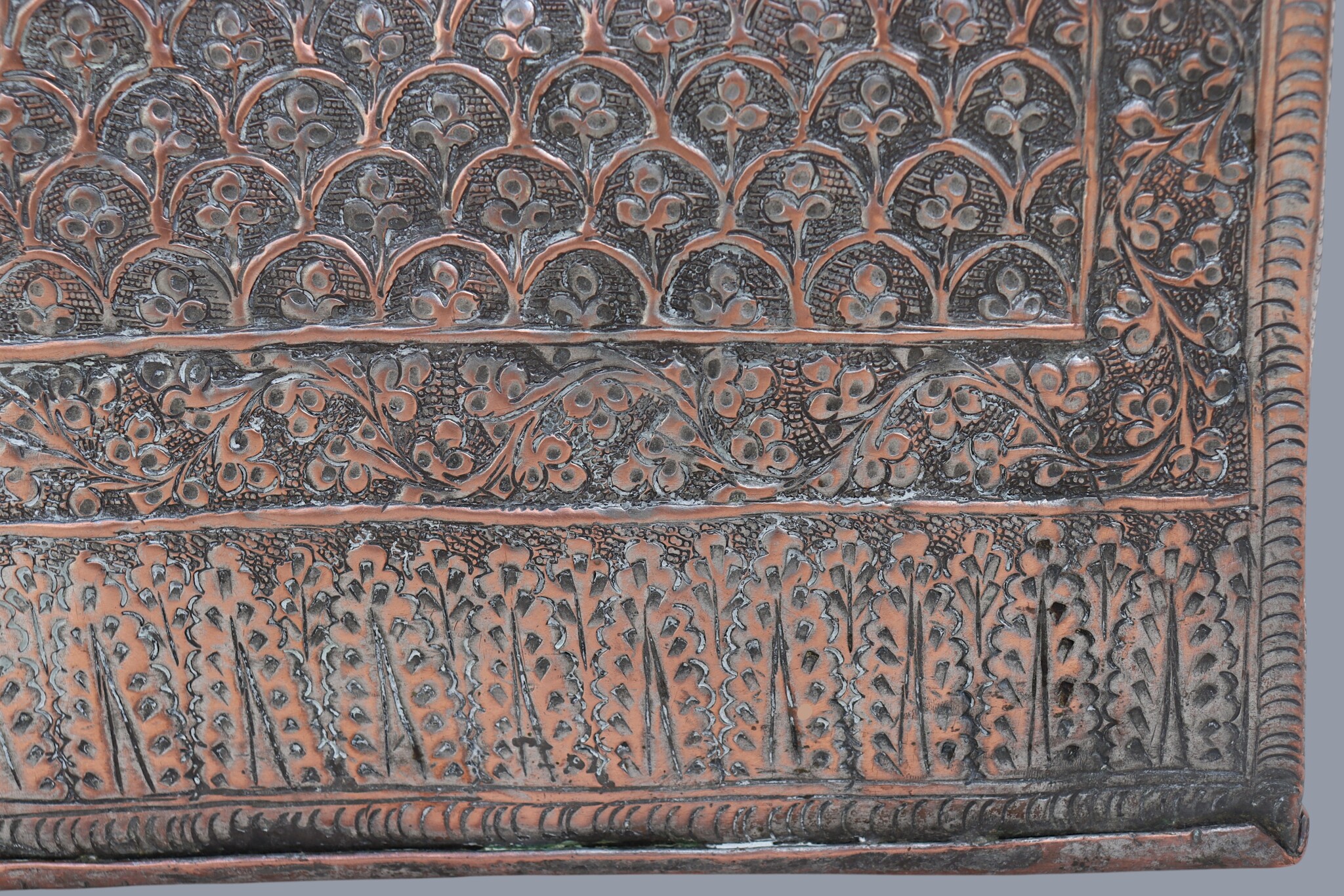 antique islamic solid copper tinned box chest tube jewelry box casket from Afghanistan 19th century No:ET26