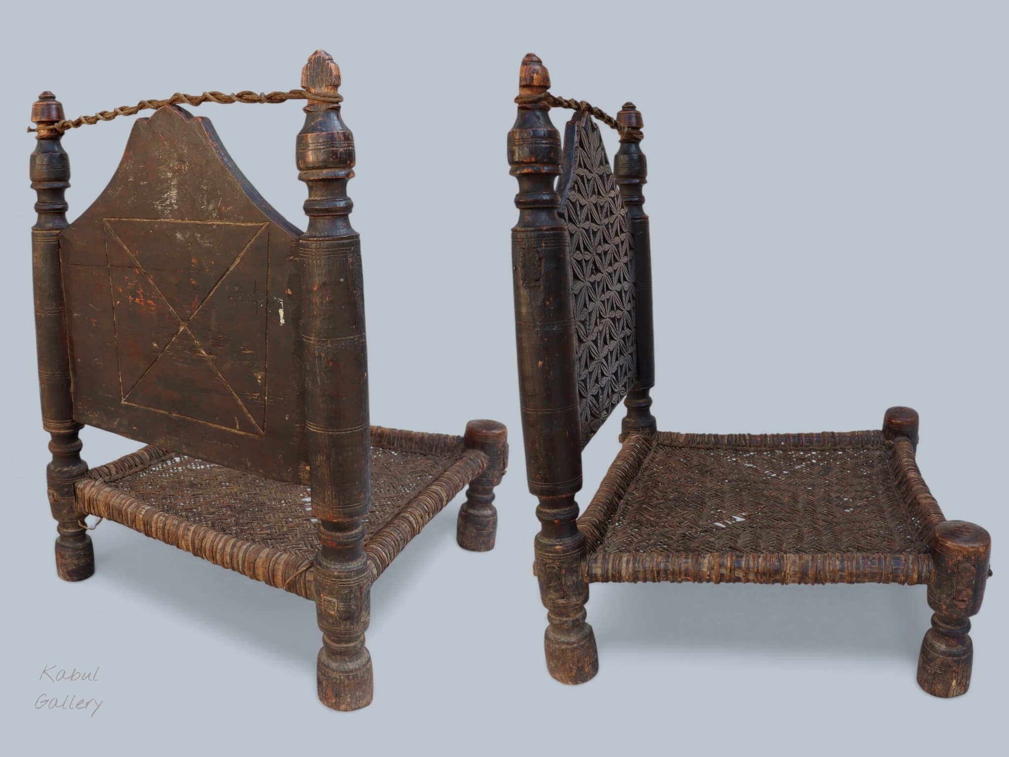 antique  cedar wood Low Chair from Nuristan Afghanistan / Swat Valley-Pakistan No-HH26