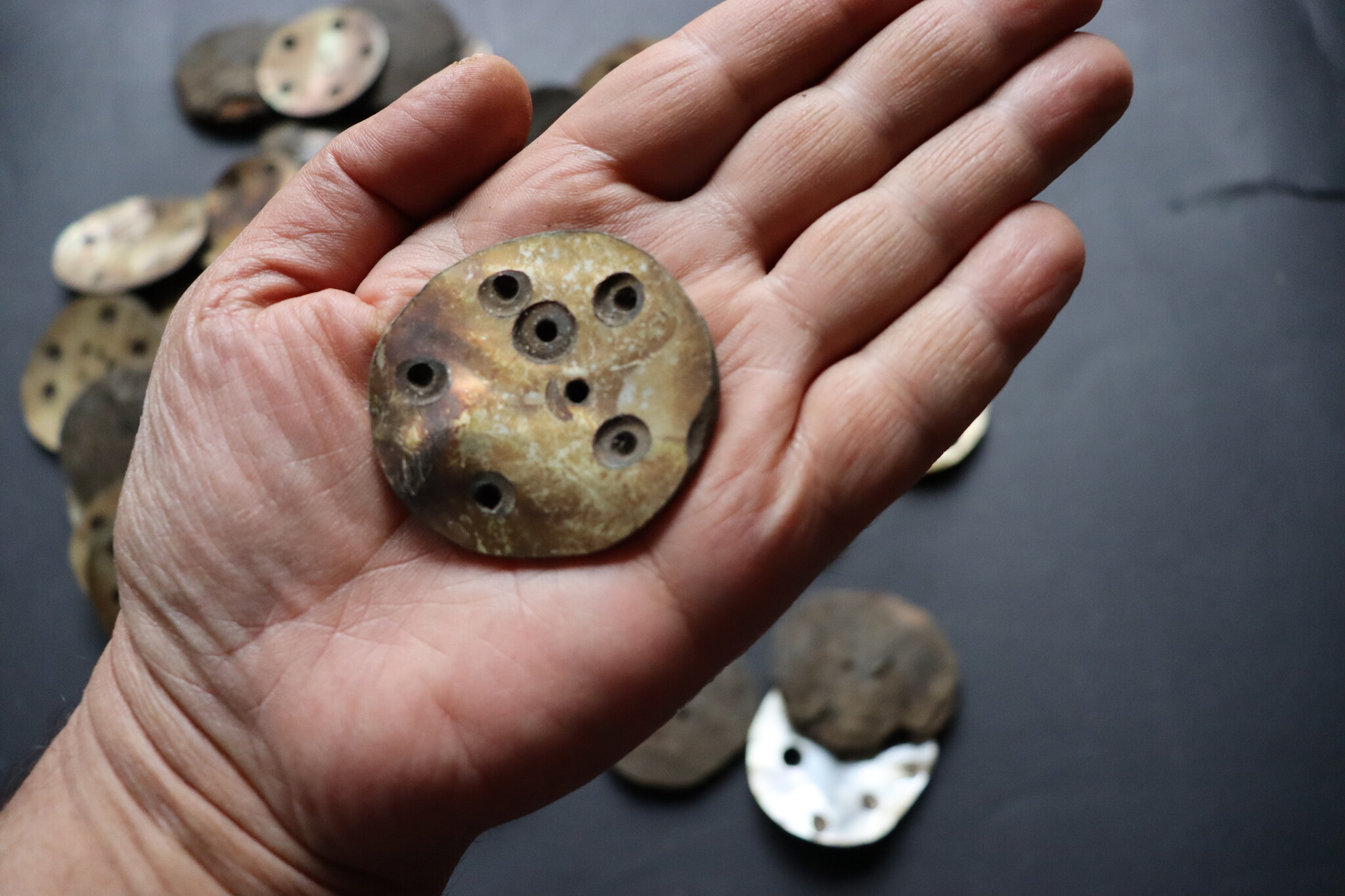 2 PCS Vintage Hand Cut Shell Tany Buttons From The City Gilgit In The Swat Valley Of North Pakistan. - new