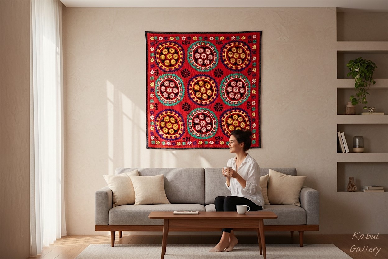 185x178 cm hand bestickte  Suzani Stickerei aus Uzbekistan  Nr:UZ26/ 2