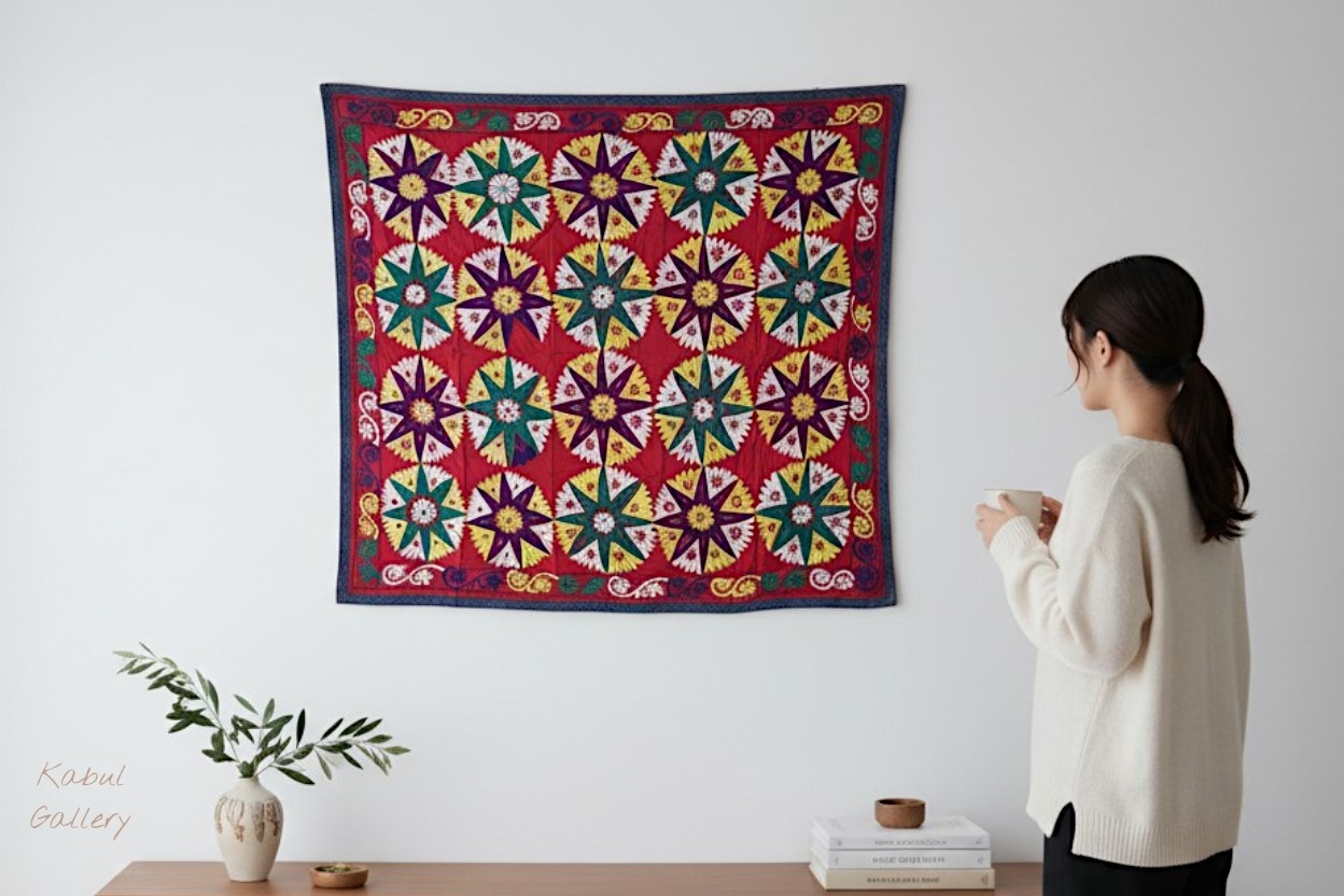 195x177  cm Hand Embroidered suzani from Uzbekistan.Tablecloth, Wall hanging, Bedspread,Bedcover No. UZ26/ 6