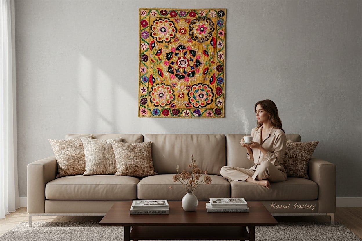 190x147  cm Hand Embroidered suzani from Uzbekistan.Tablecloth, Wall hanging, Bedspread,Bedcover No. UZ26/ 9