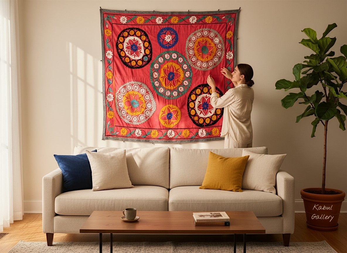 202x190  cm Hand Embroidered suzani from Uzbekistan.Tablecloth, Wall hanging, Bedspread,Bedcover No. UZ26/ - 12