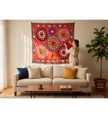 202x190  cm Hand Embroidered suzani from Uzbekistan.ablecloth, Wall hanging, Bedspread,Bedcover No.UZ26/ - 12